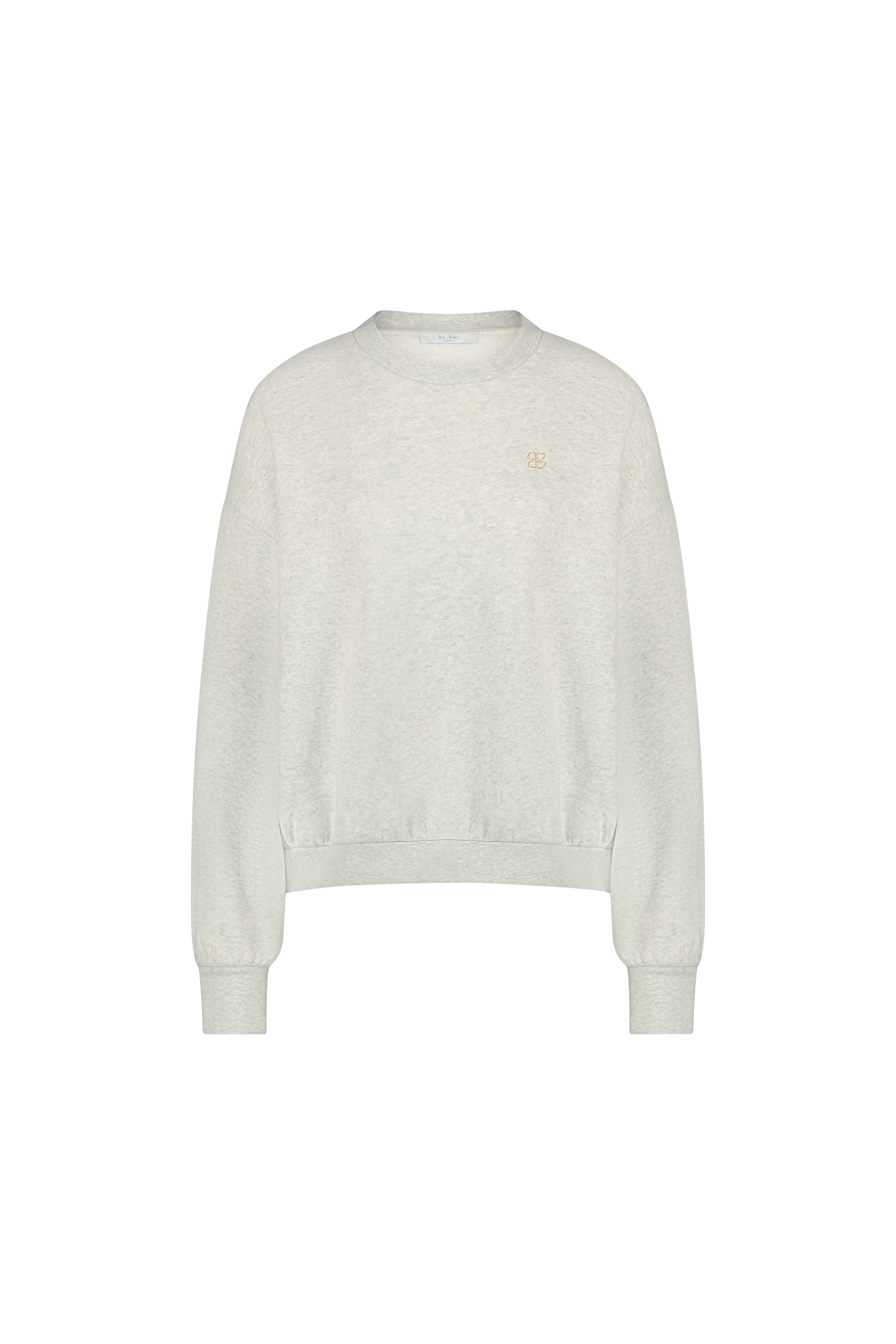 bibi-logo-sweater-light-grey-melee-casual fit-biologisch katoen-ronde halslijn-by-bar-productfoto