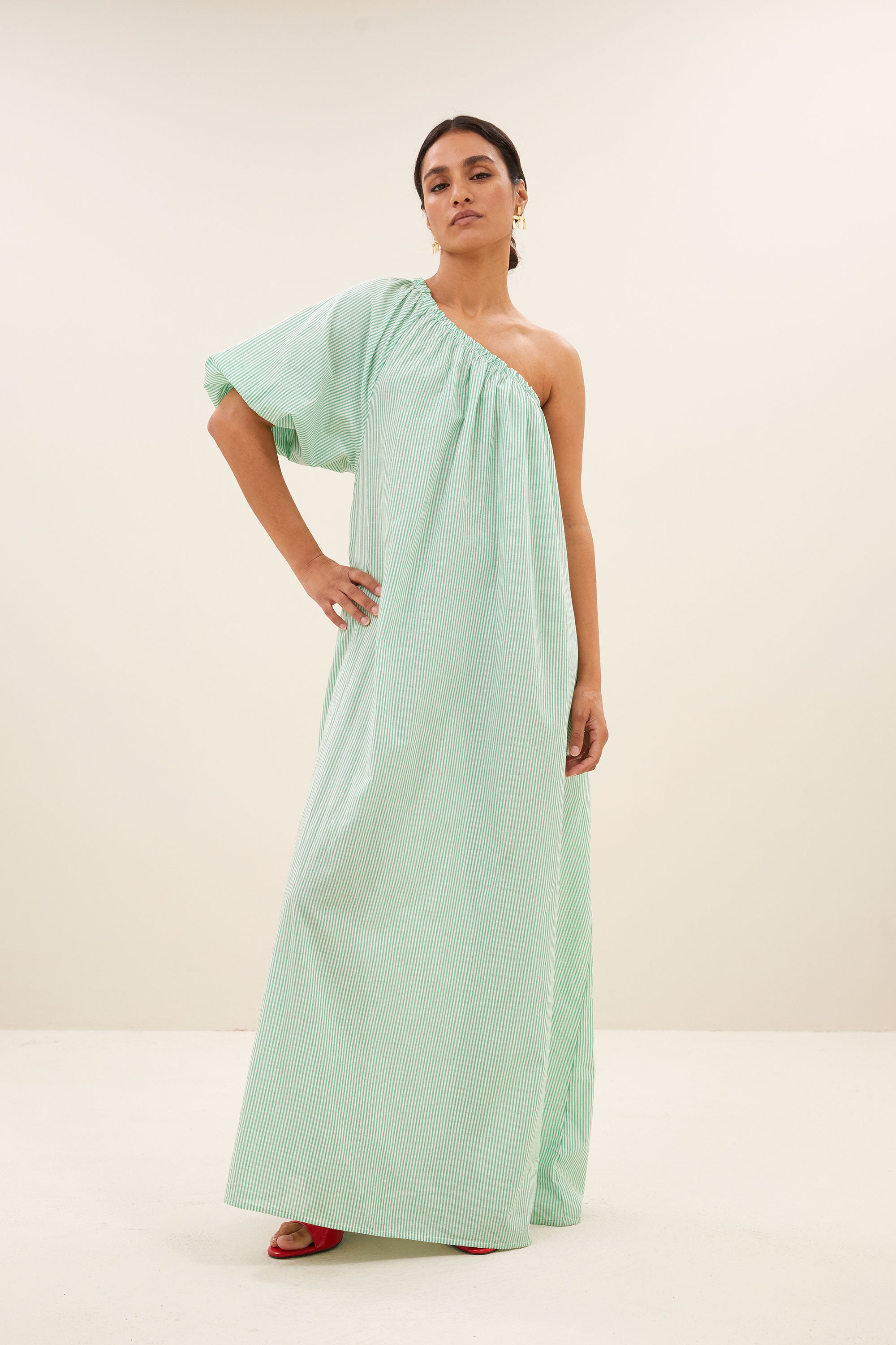 stella dress green pin stripe front image