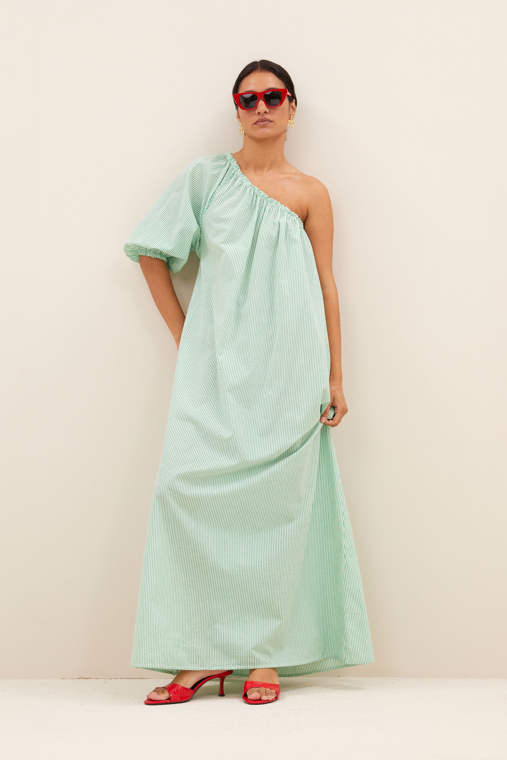 stella dress green pin stripe inspiration image