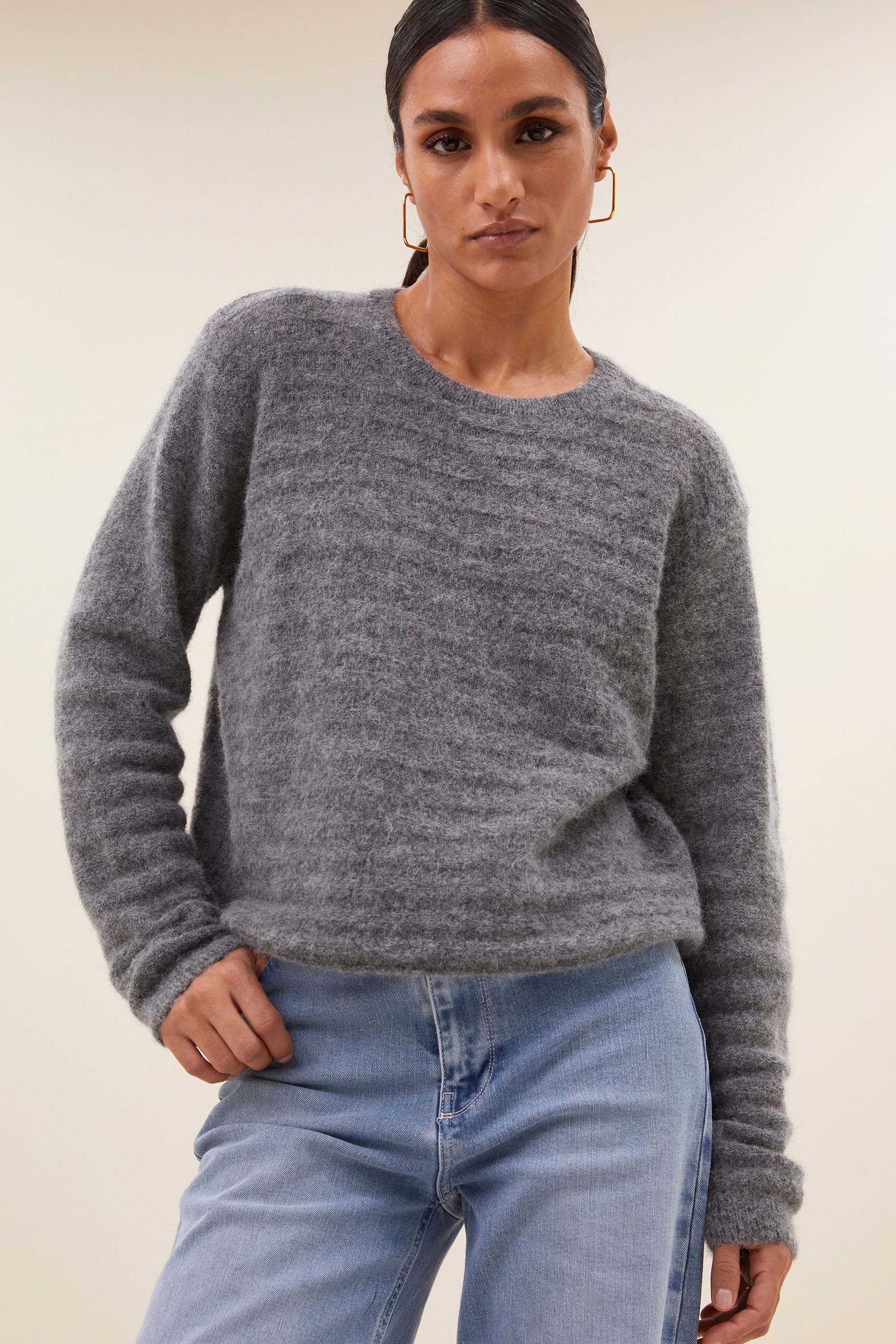 gwen pullover - dark grey melee, alpacamix kwaliteit, casual fit, must-have essential - by-bar - detail