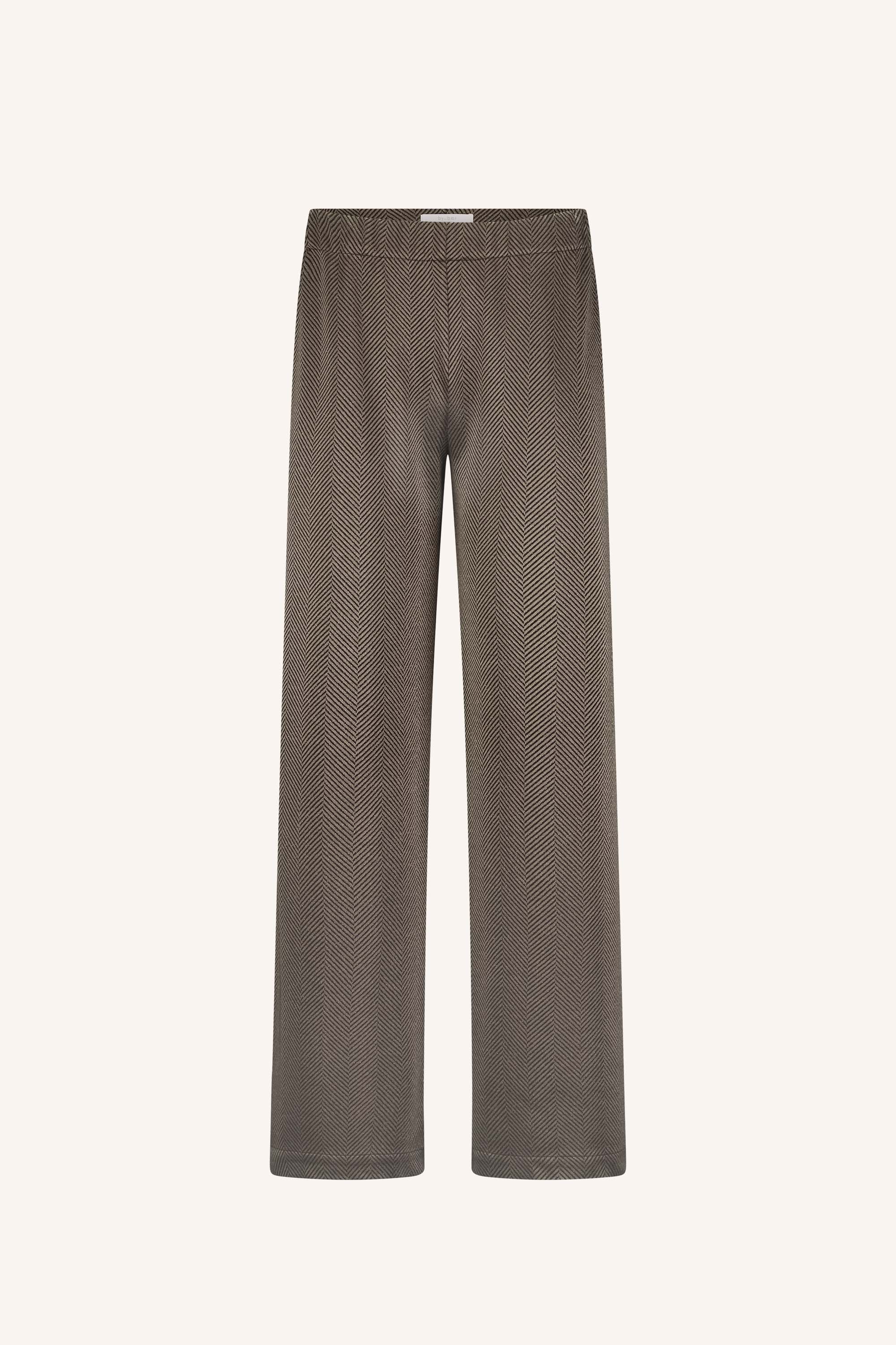lissa herringbone pants - biscuit, elastieken band, hoge taille, losvallende pasvorm - by-bar - detailfoto