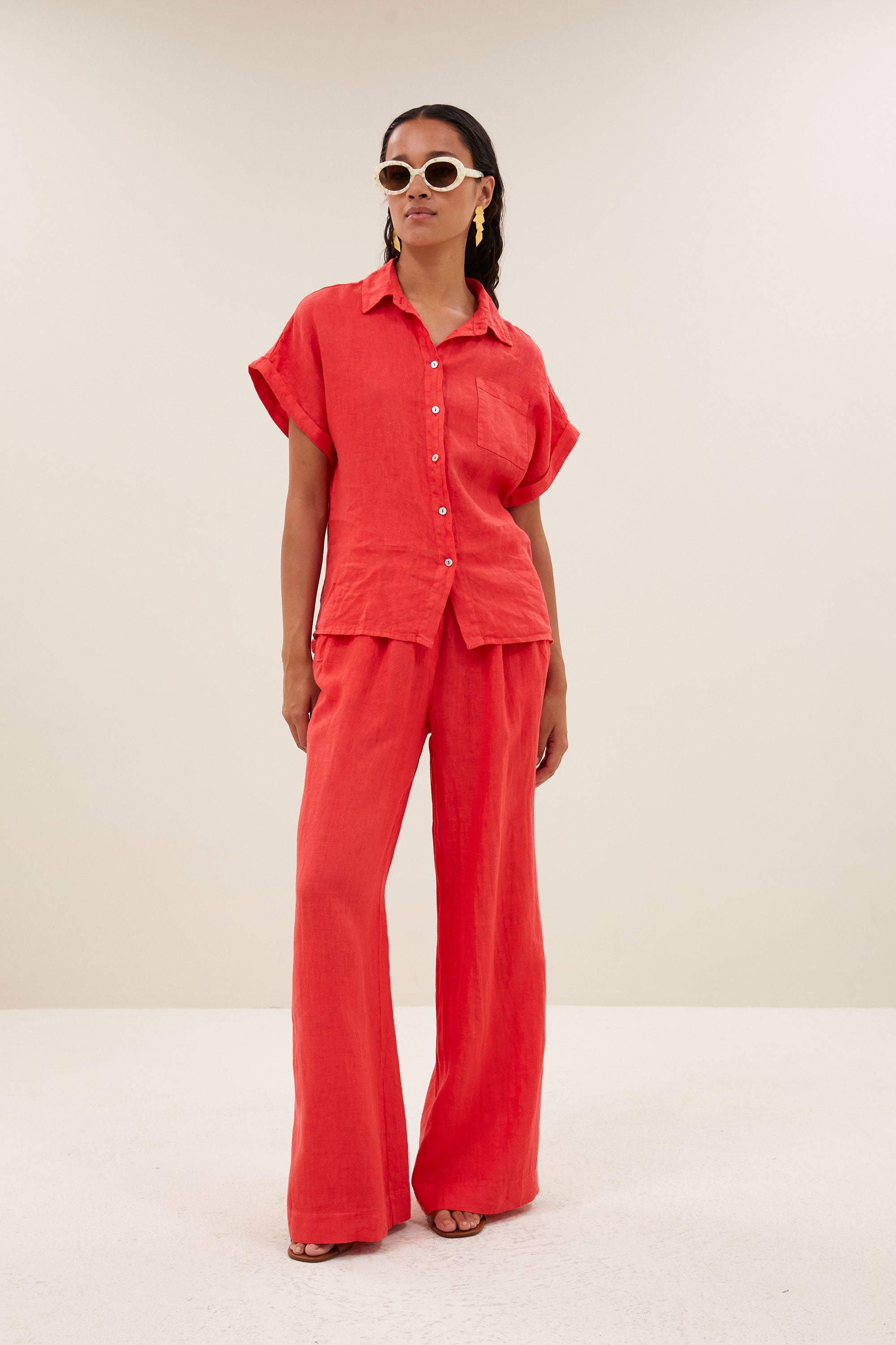 rose linen blouse | lipstick