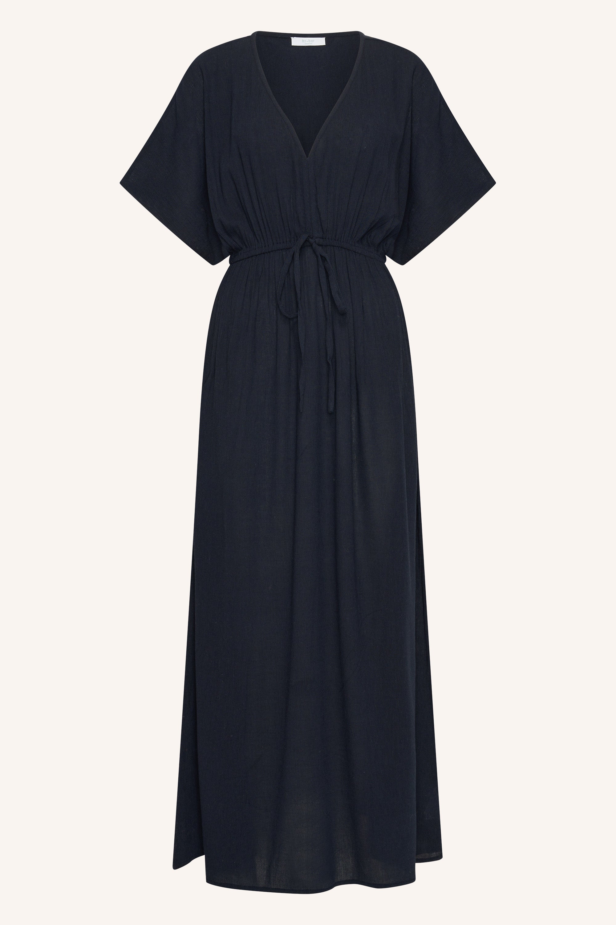 long-dress-captain-blue-casual fit-losvallende pasvorm-v-halslijn-by-bar-productfoto