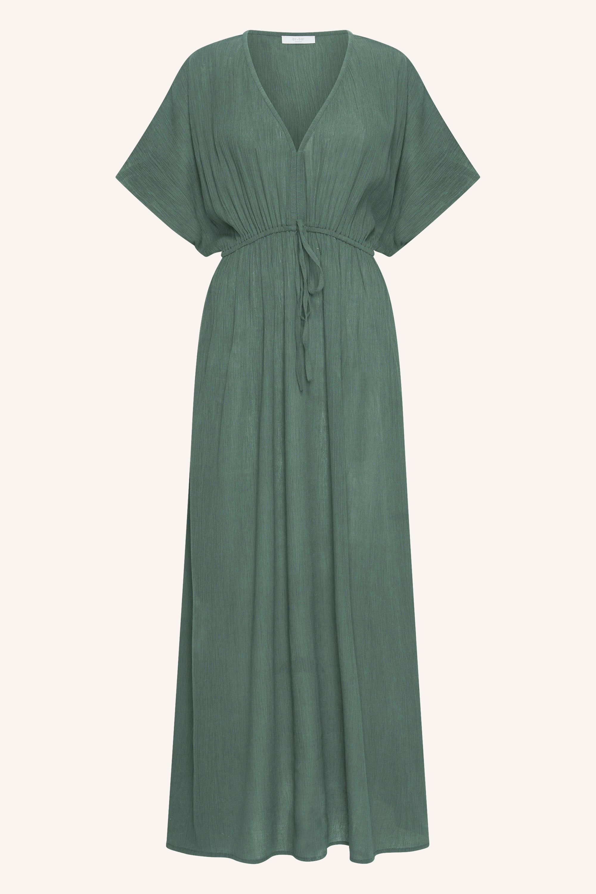 long-dress-forest-night-casual fit-losvallende pasvorm-v-halslijn-by-bar-detail