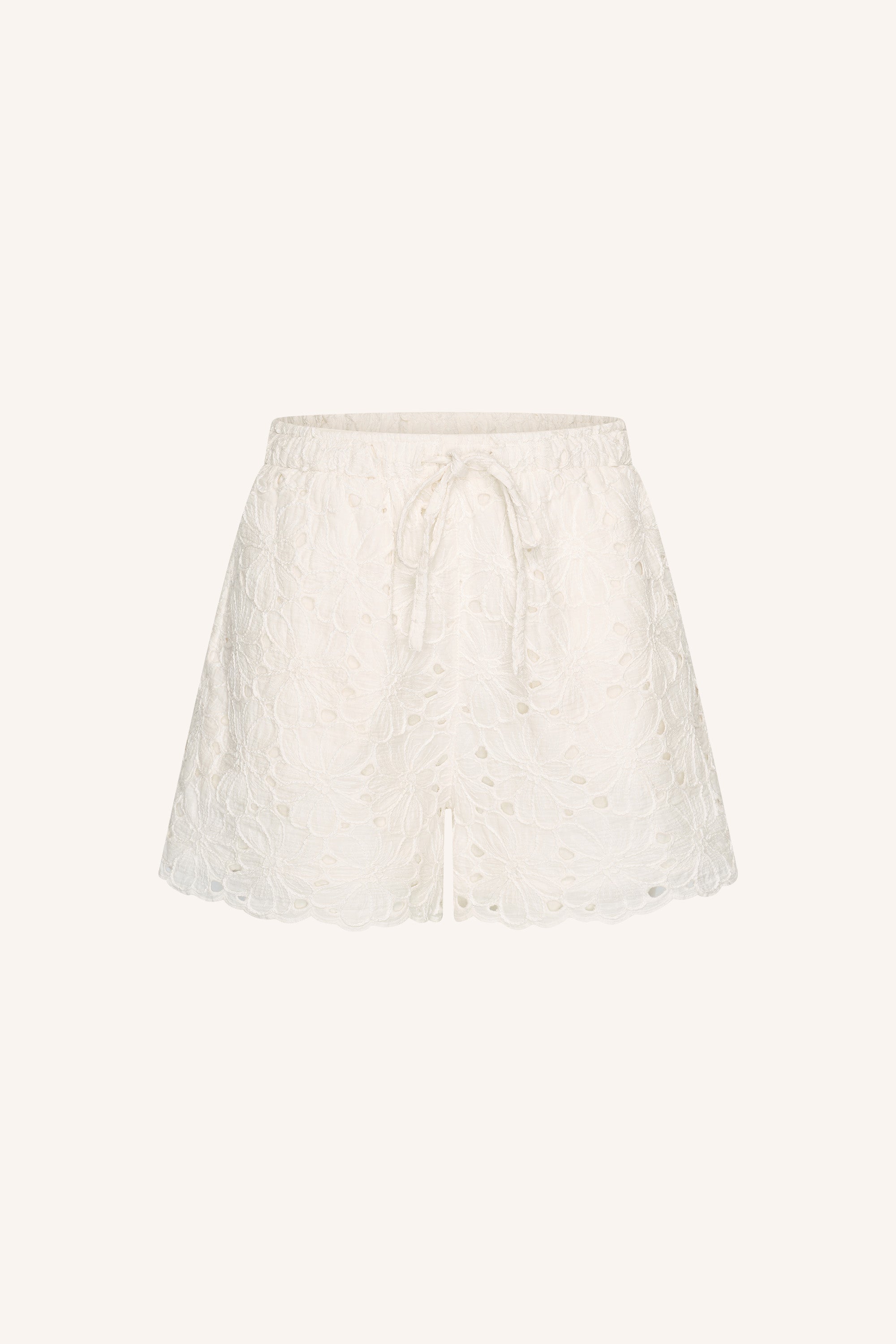 isa-flower-shorts-off-white-elastieken band-embroidery-draagbaar als set-by-bar-productfoto