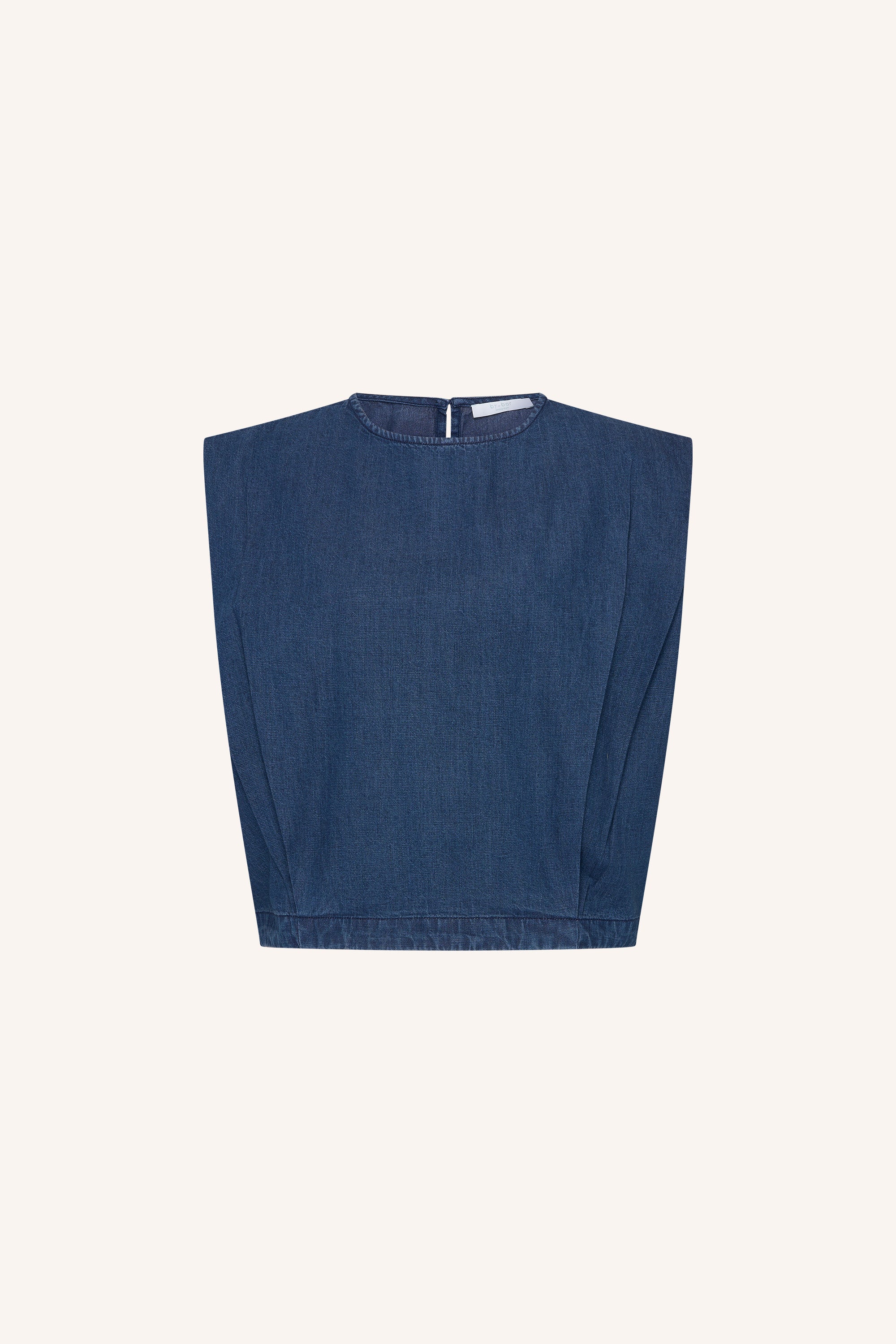 ginza-denim-top-dark-denim-losvallende pasvorm-kleine kapmouw-draagbaar als set-by-bar-productfoto