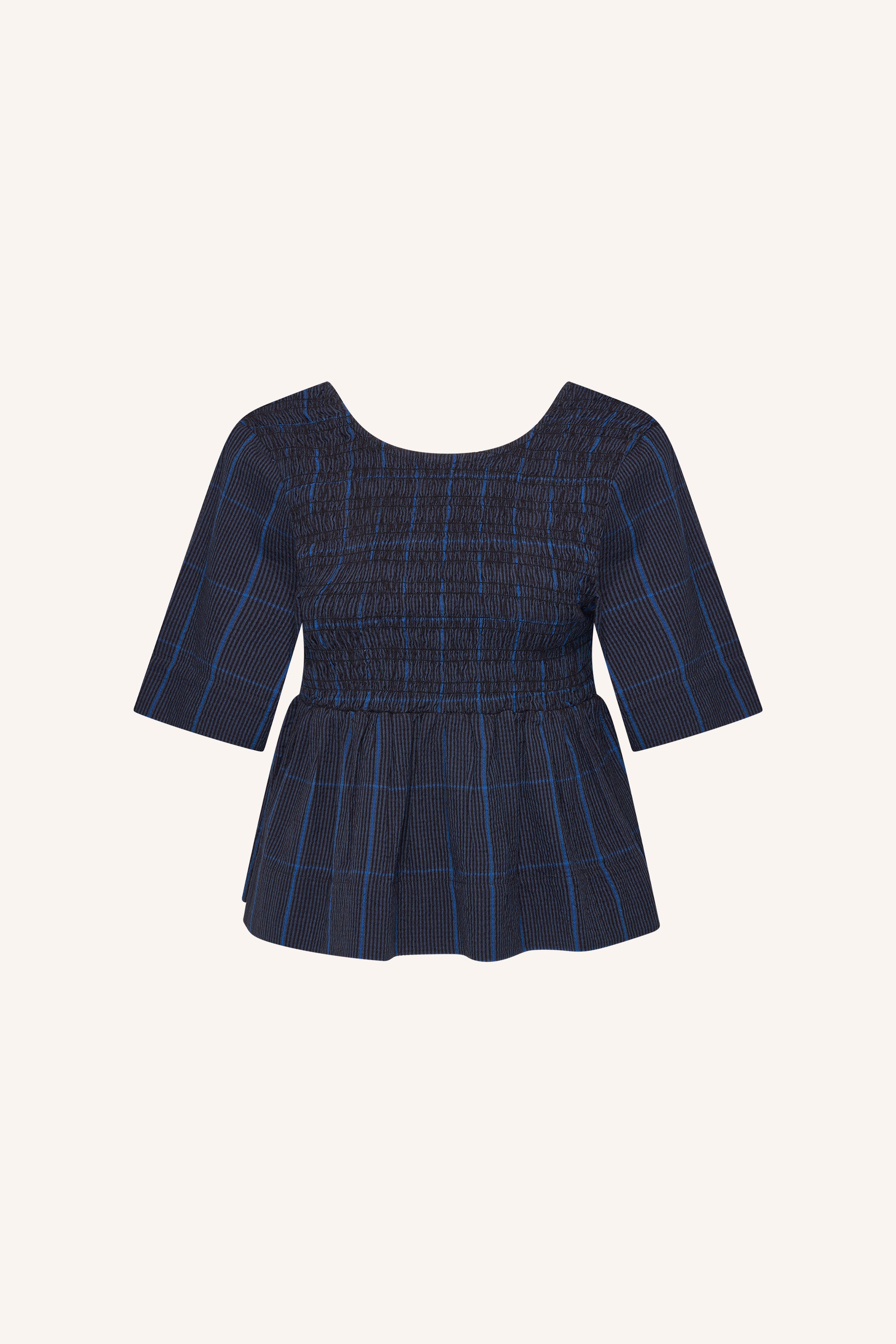 runa-check-top-blue-checks-aansluitende fit-must-have essential-ronde halslijn-by-bar-productfoto