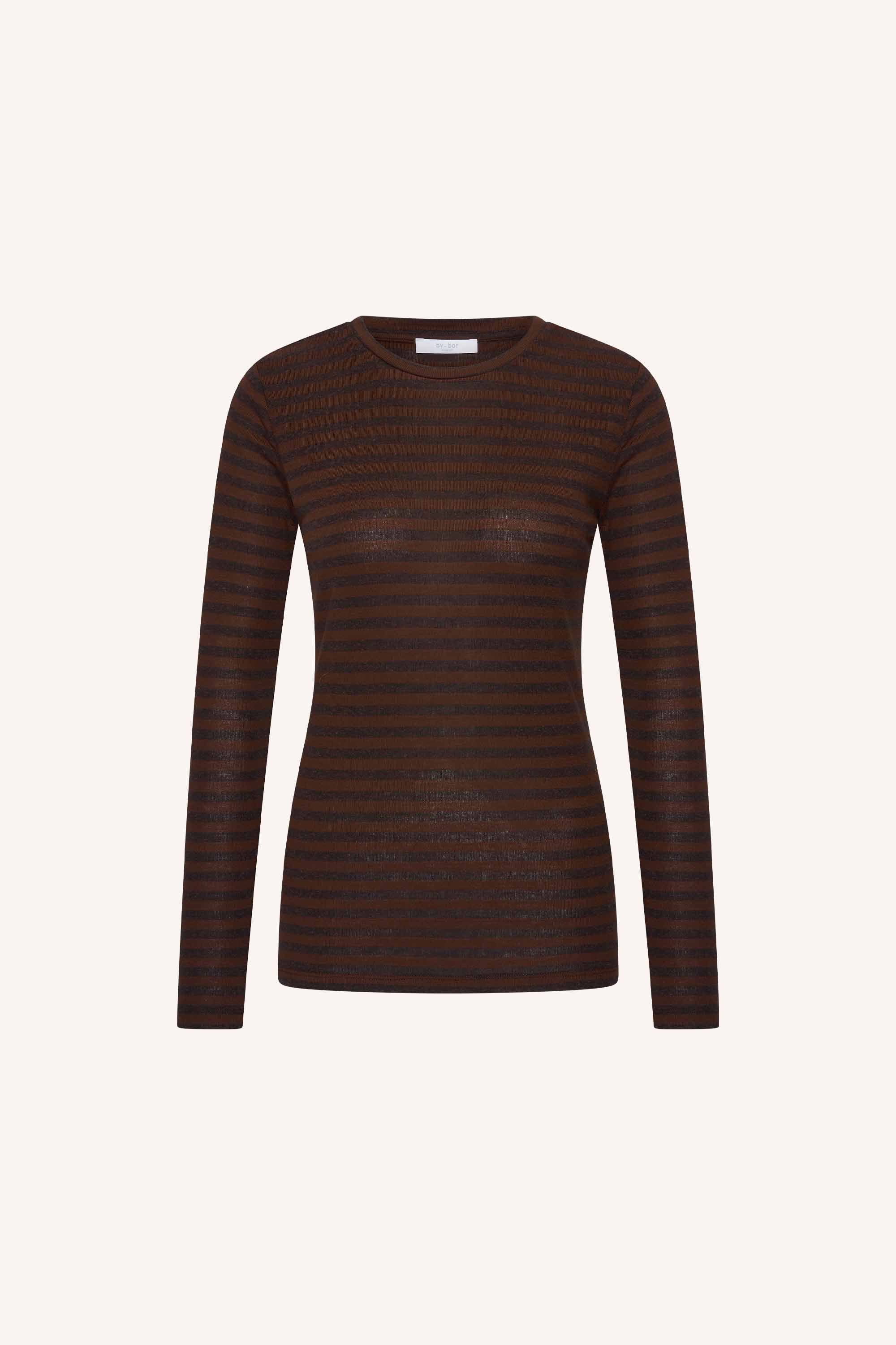 basic-ls-melange-stripe-top-coffee-bean-all-time classic-aansluitende fit-ronde halslijn-by-bar-productfoto