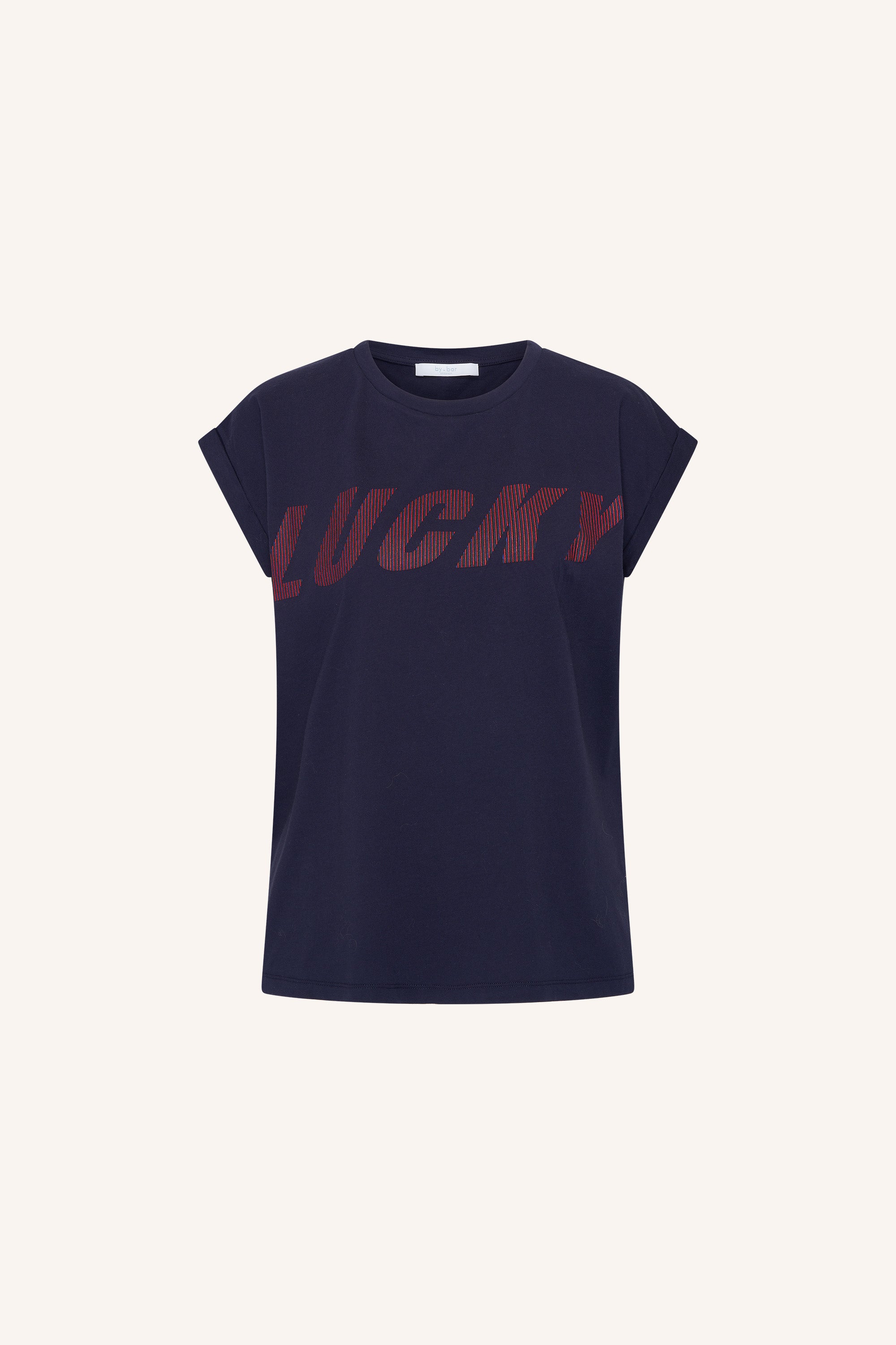 tobi-striped-speed-top-uniform-blue-must-have essential-ronde halslijn-kleine kapmouw-by-bar-productfoto