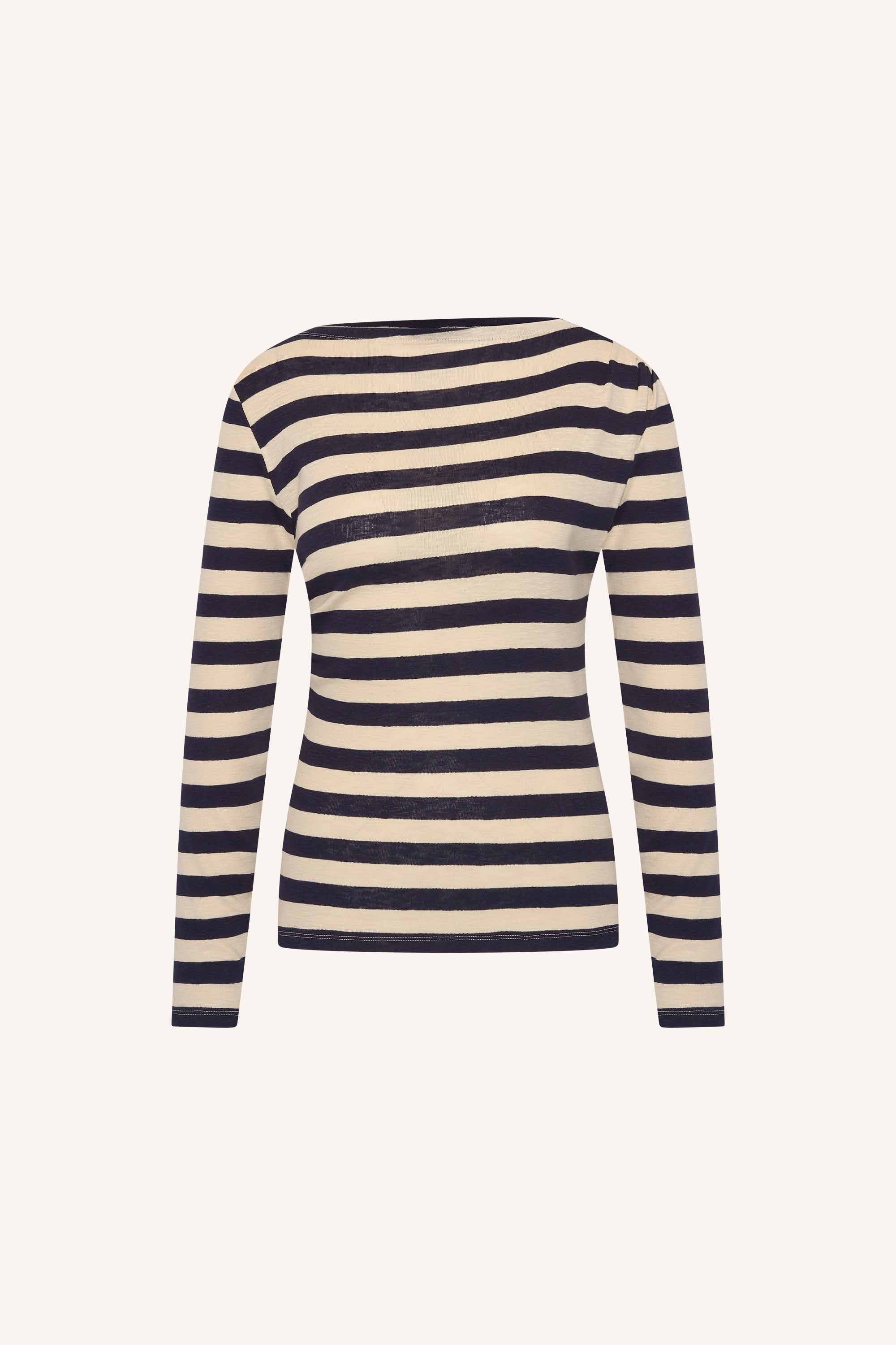 leya-big-stripe-top-night-sky-all-time classic-aansluitende fit-biologisch katoen-by-bar-productfoto