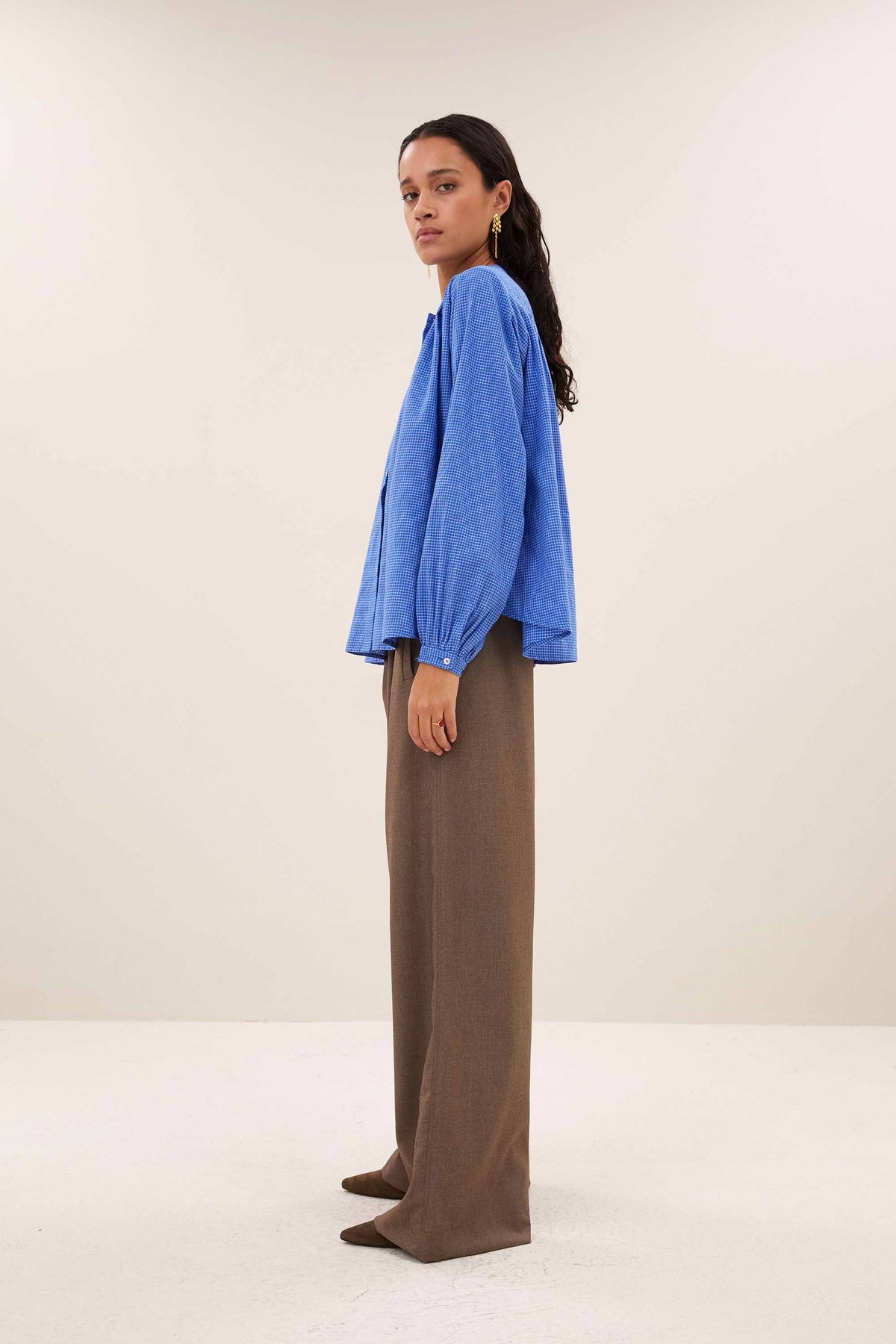nyka blue check blouse | little blue check