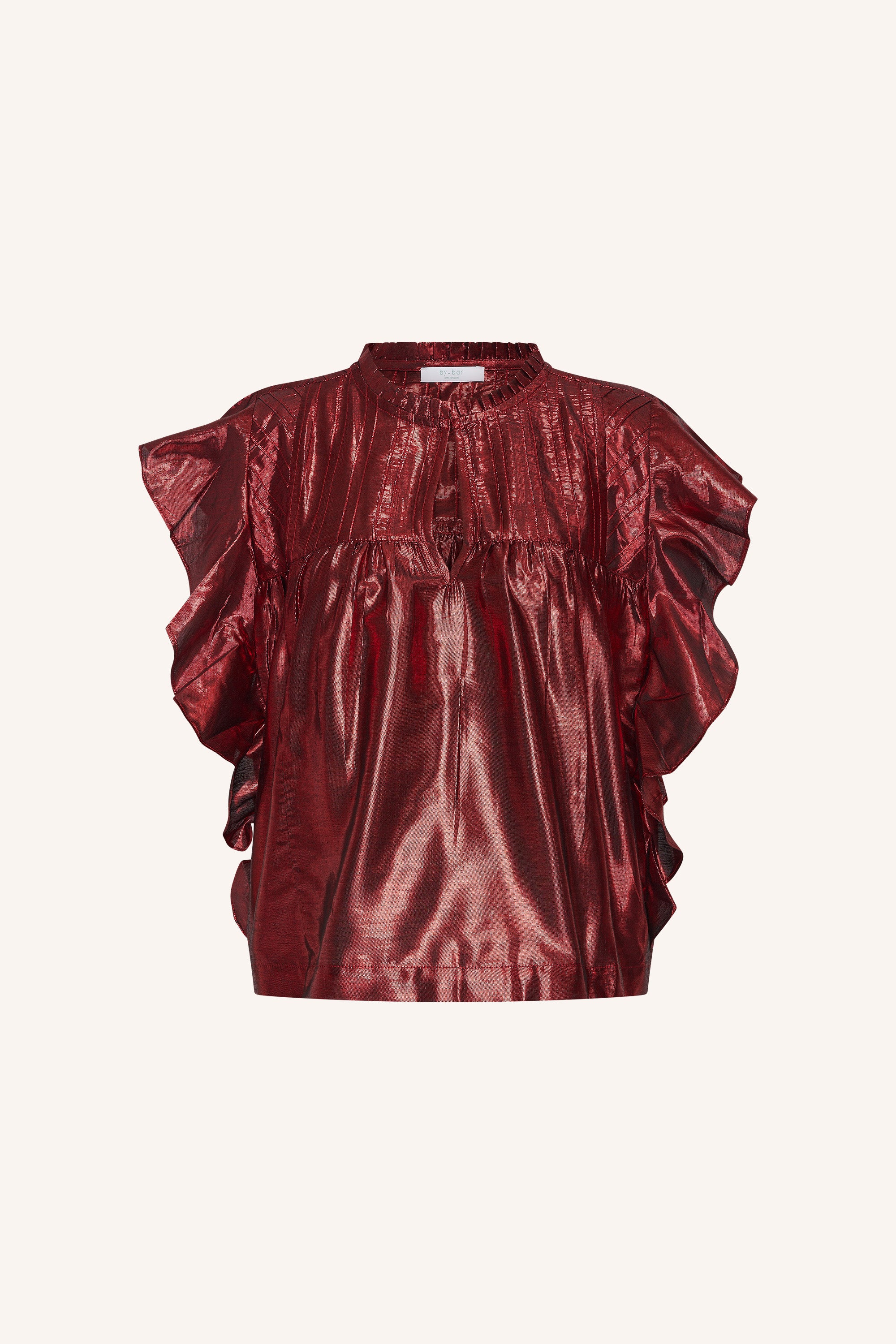 danee-metallic-blouse-red-metallic-casual fit-metallic leder-v-halslijn-by-bar-productfoto