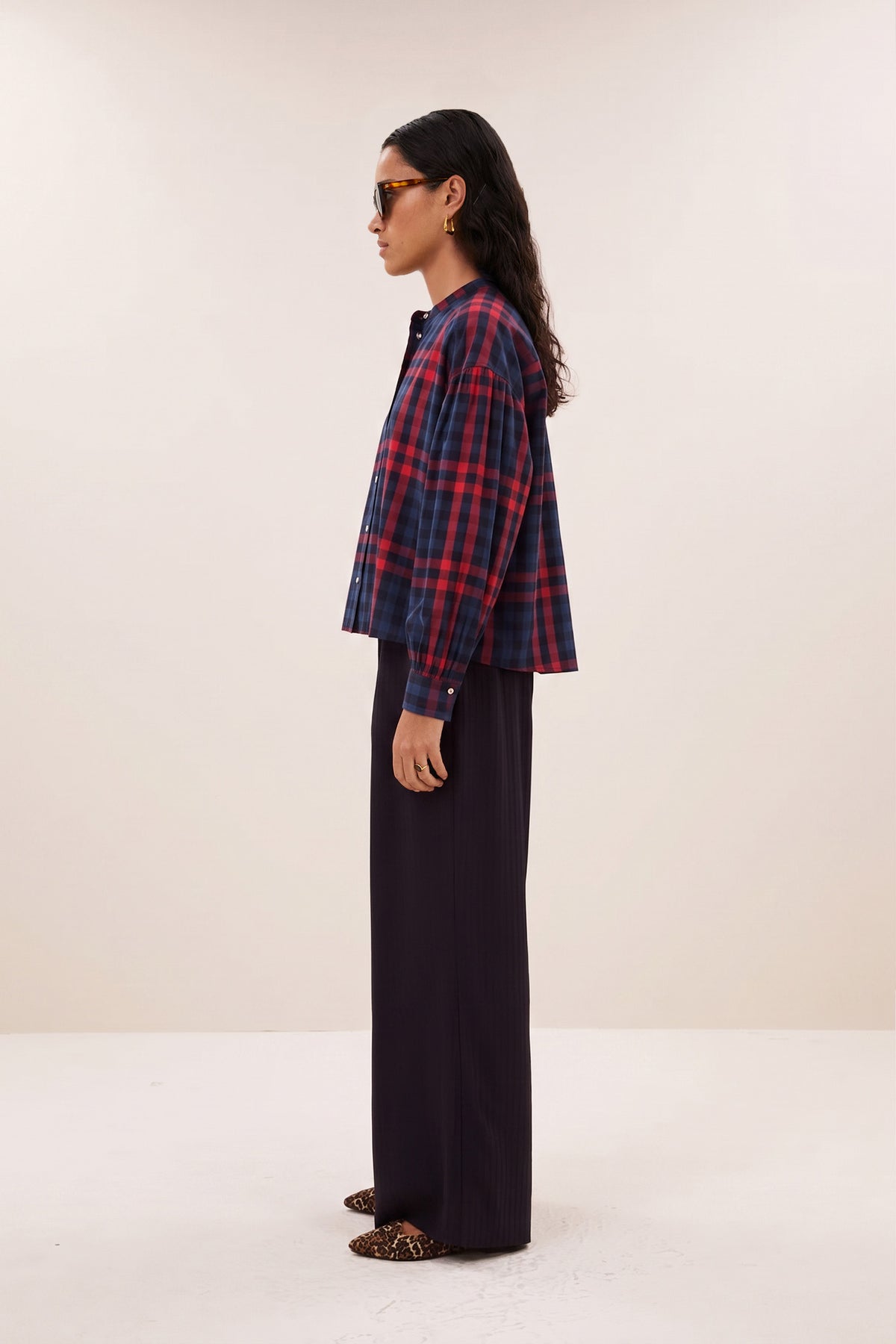 ella red check blouse | royal red check