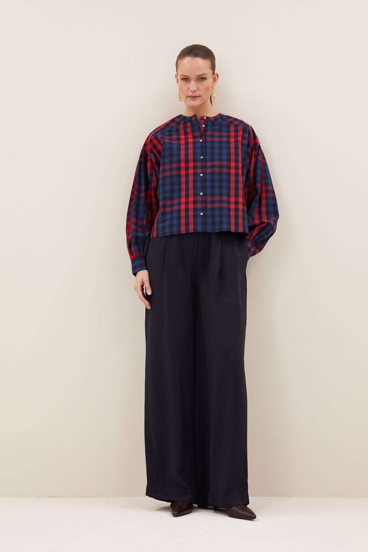 ella red check blouse | royal red check