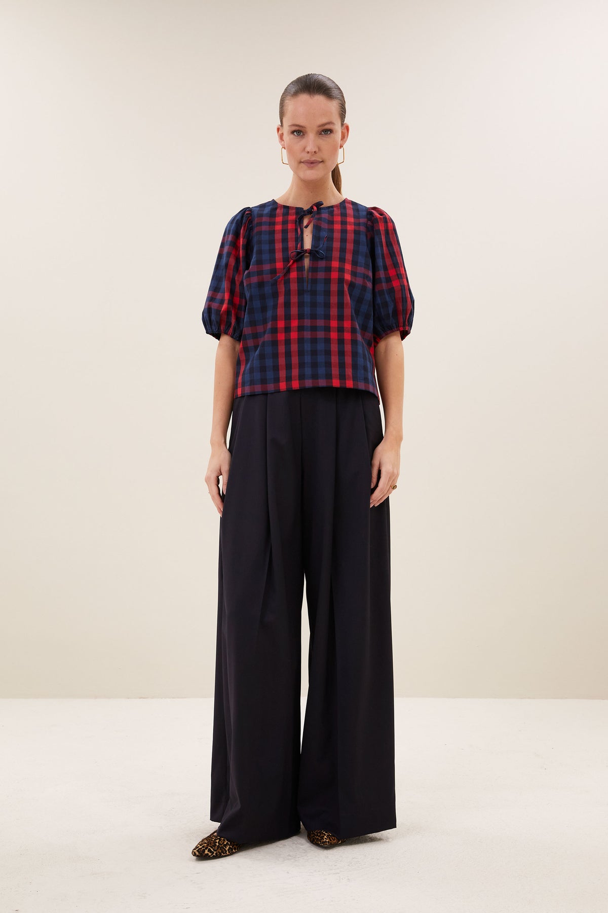 kaya red check blouse | royal red check