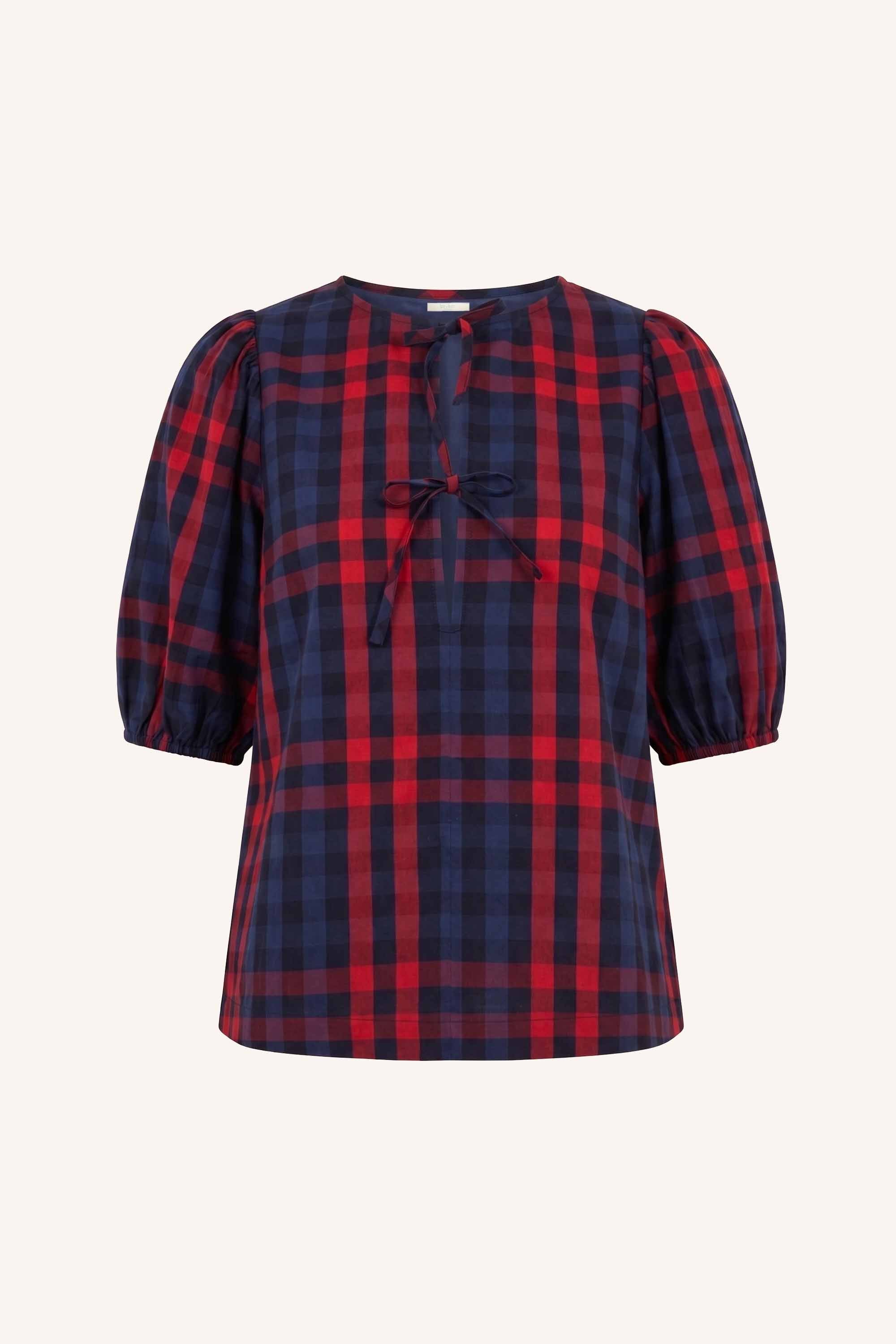 kaya red check blouse | royal red check