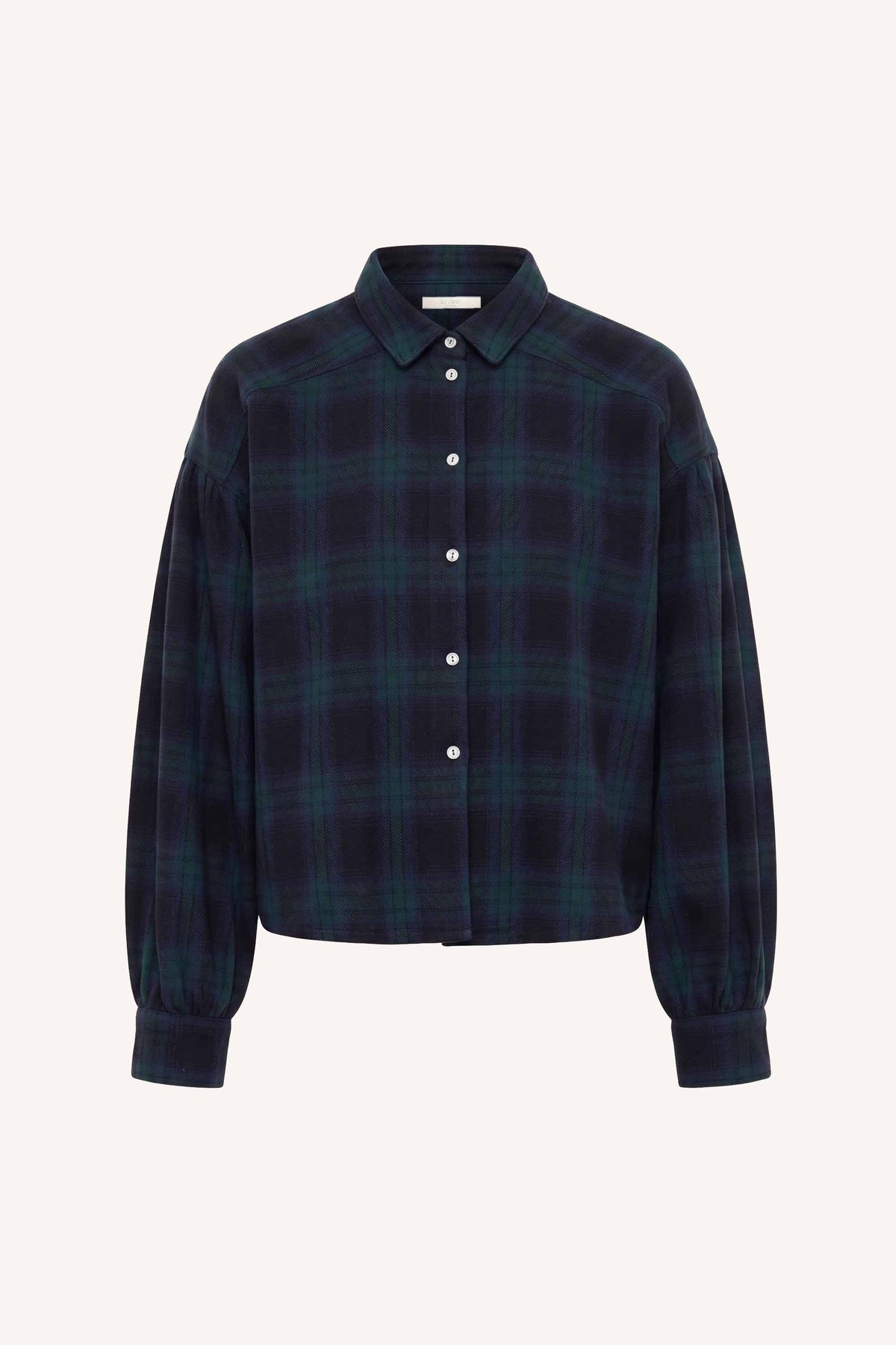 sarah short green check blouse | green tartan check