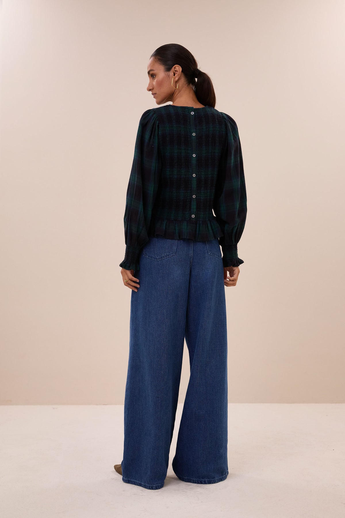 yena green check blouse | green tartan check
