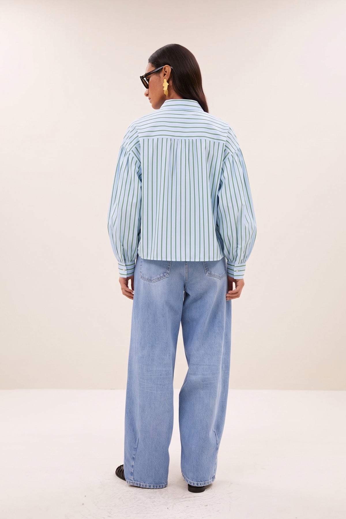 sarah short sea blouse | green sea stripe