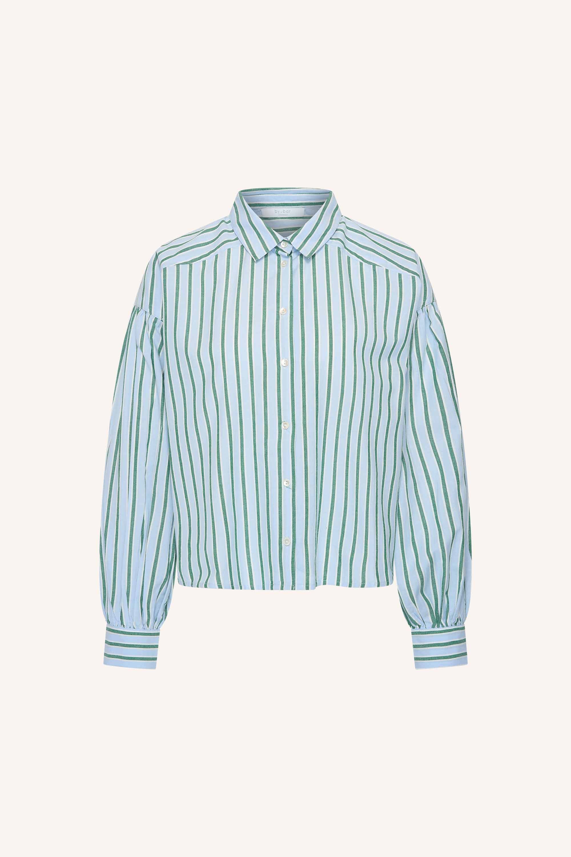 sarah-short-sea-blouse-green-sea-stripe-korte fit-all-time classic-knoopsluiting-by-bar-productfoto