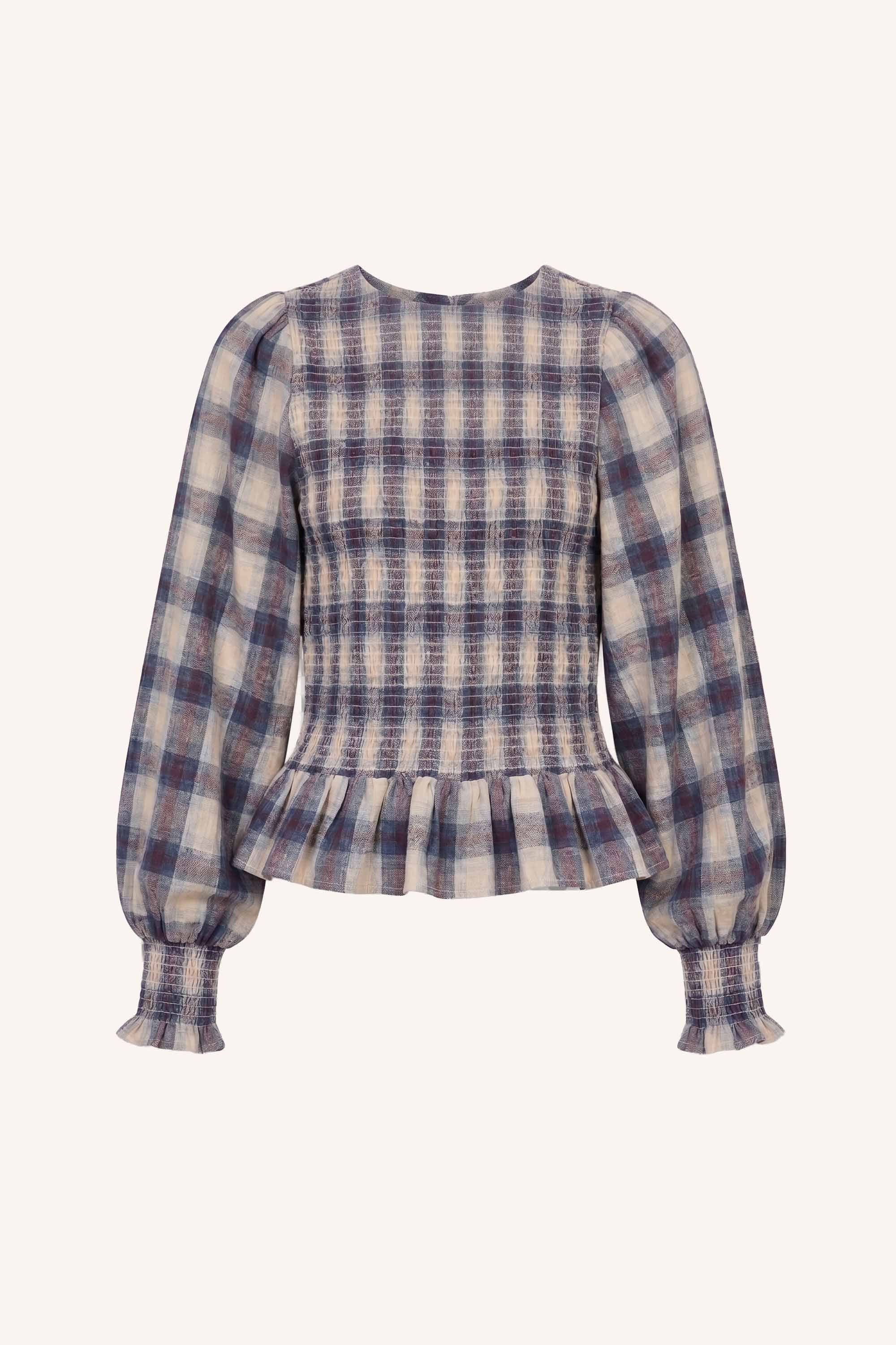 yena-tokyo-check-blouse-tokyo-check-all-time classic-casual fit-elastisch smok detail-by-bar-achteraanzicht