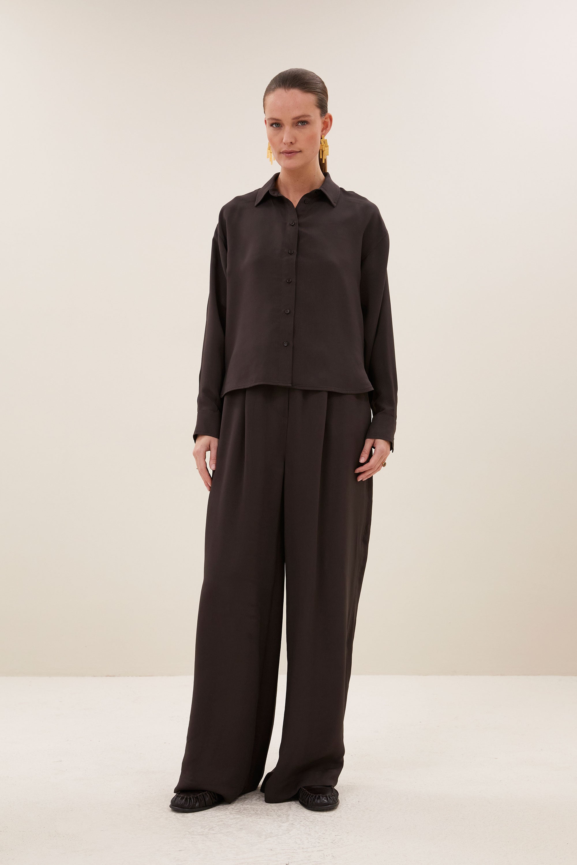 pelle satin stripe pants | espresso