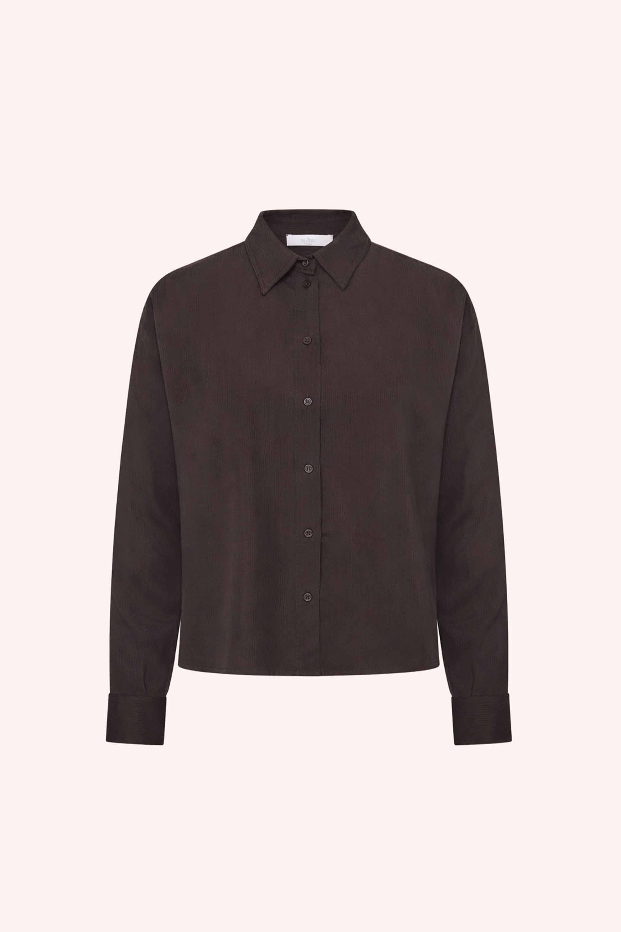 kris-satin-stripe-blouse-espresso-all-time classic-gemaakt door weefspecialist-tijdloze pasvorm-by-bar-achteraanzicht