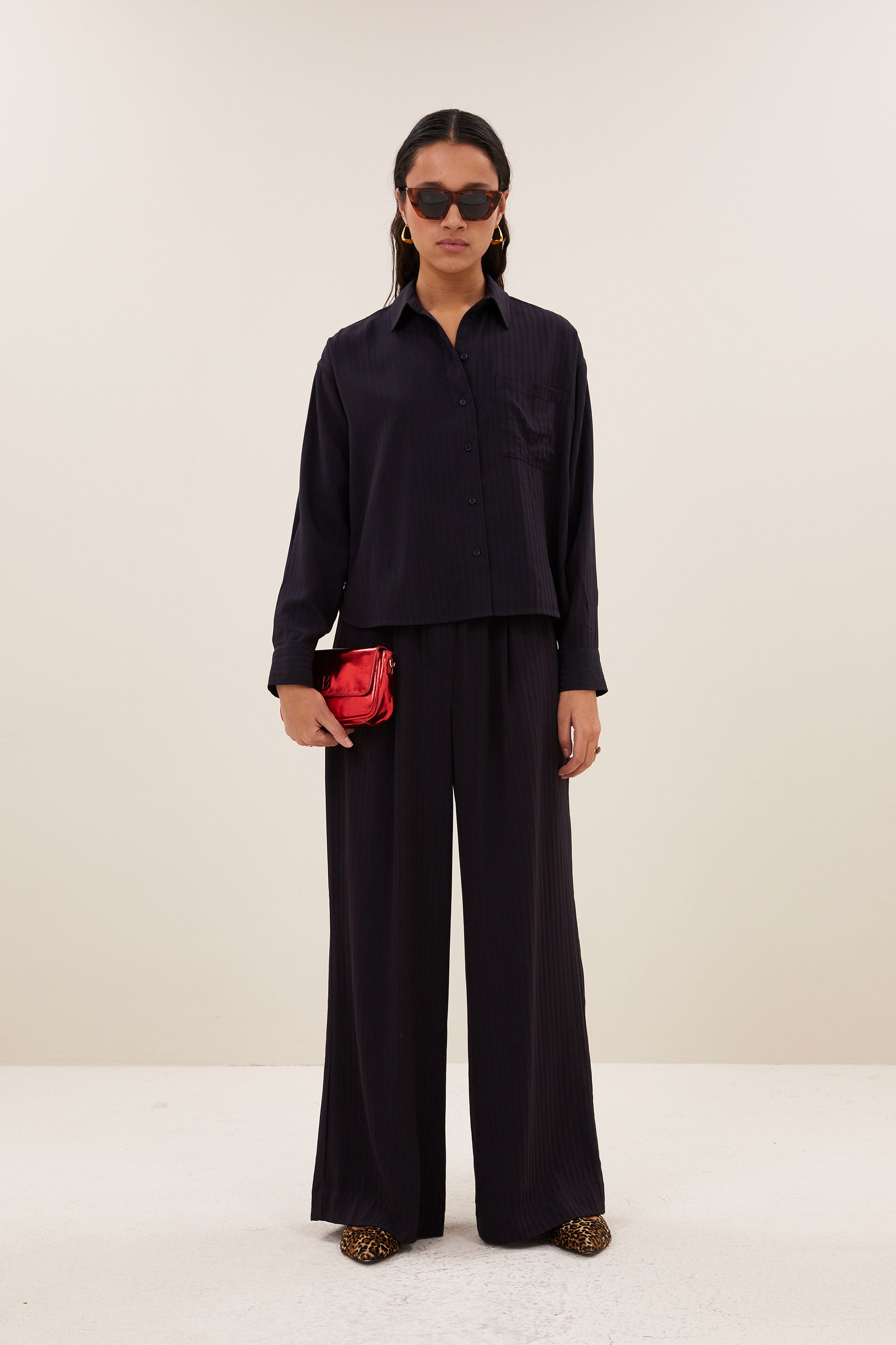 lise wide stripe blouse | wine stripe