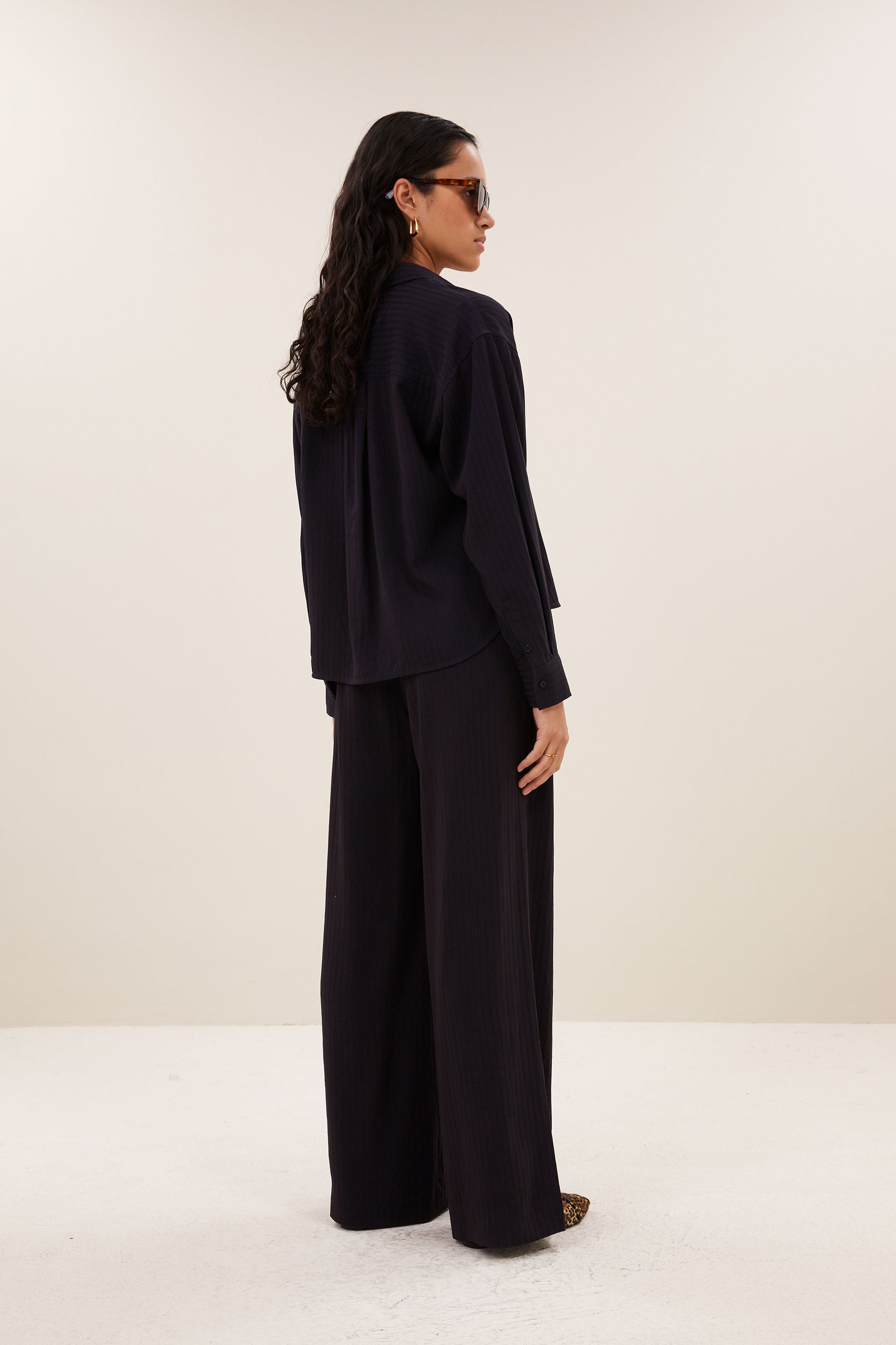 lise wide stripe blouse | wine stripe