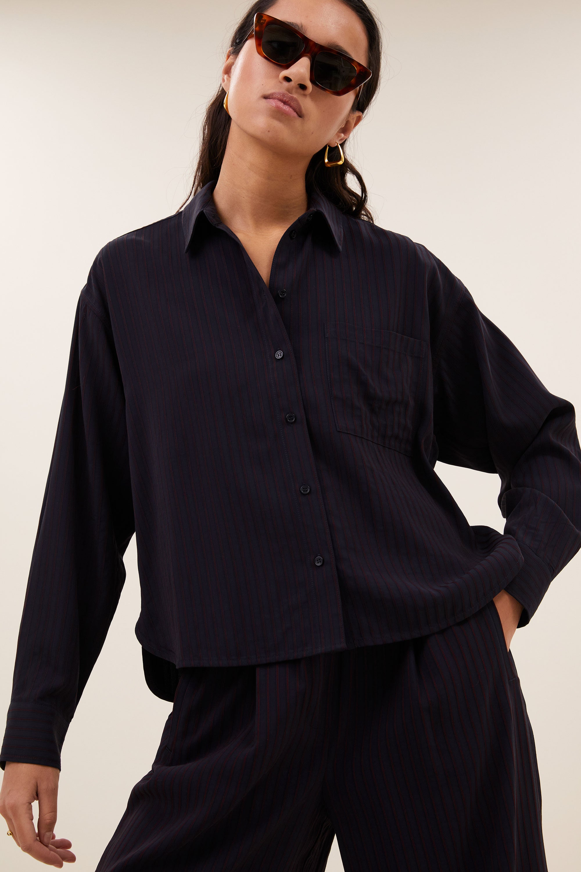 lise wide stripe blouse | wine stripe