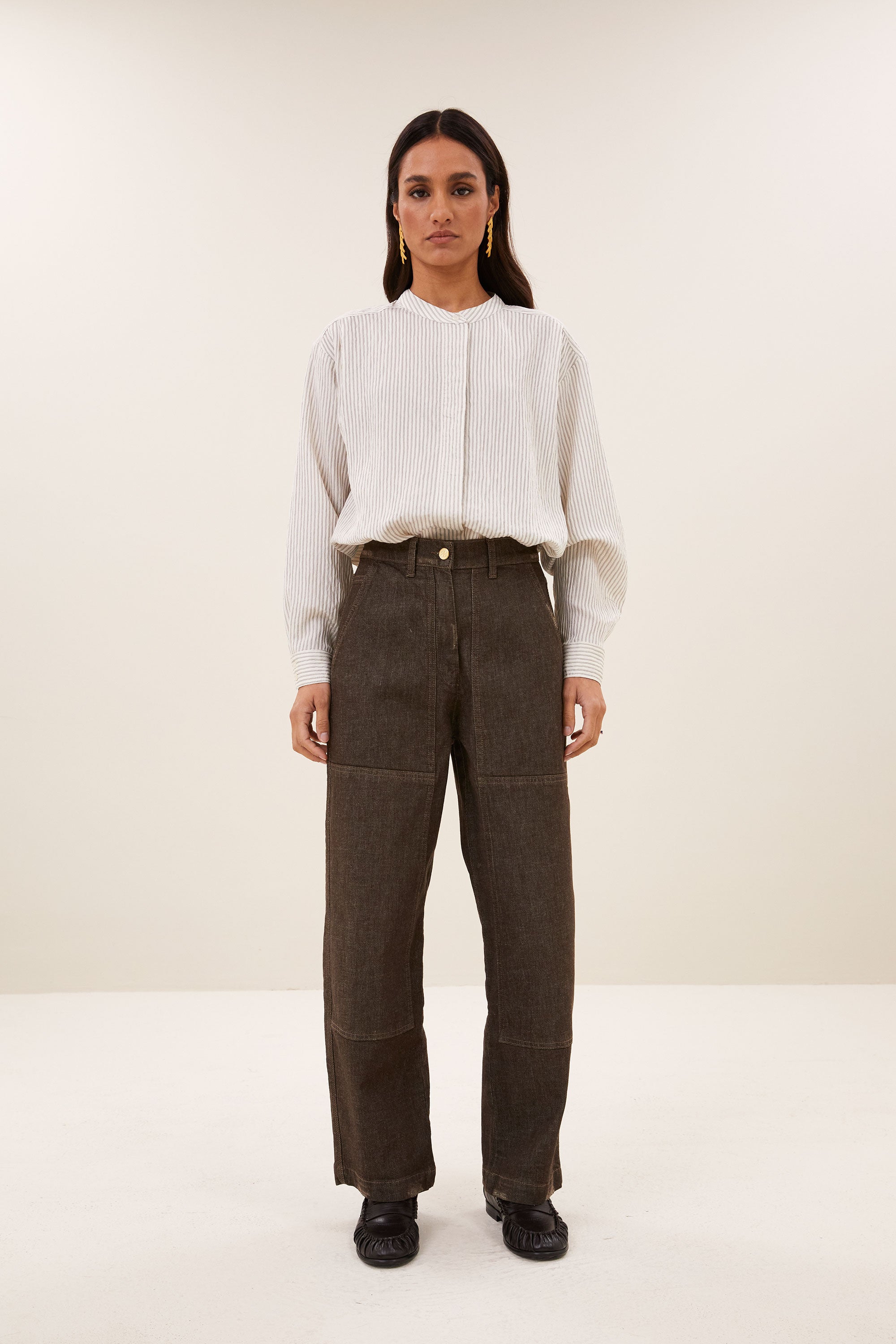 fia thin stripe blouse | jet black stripe