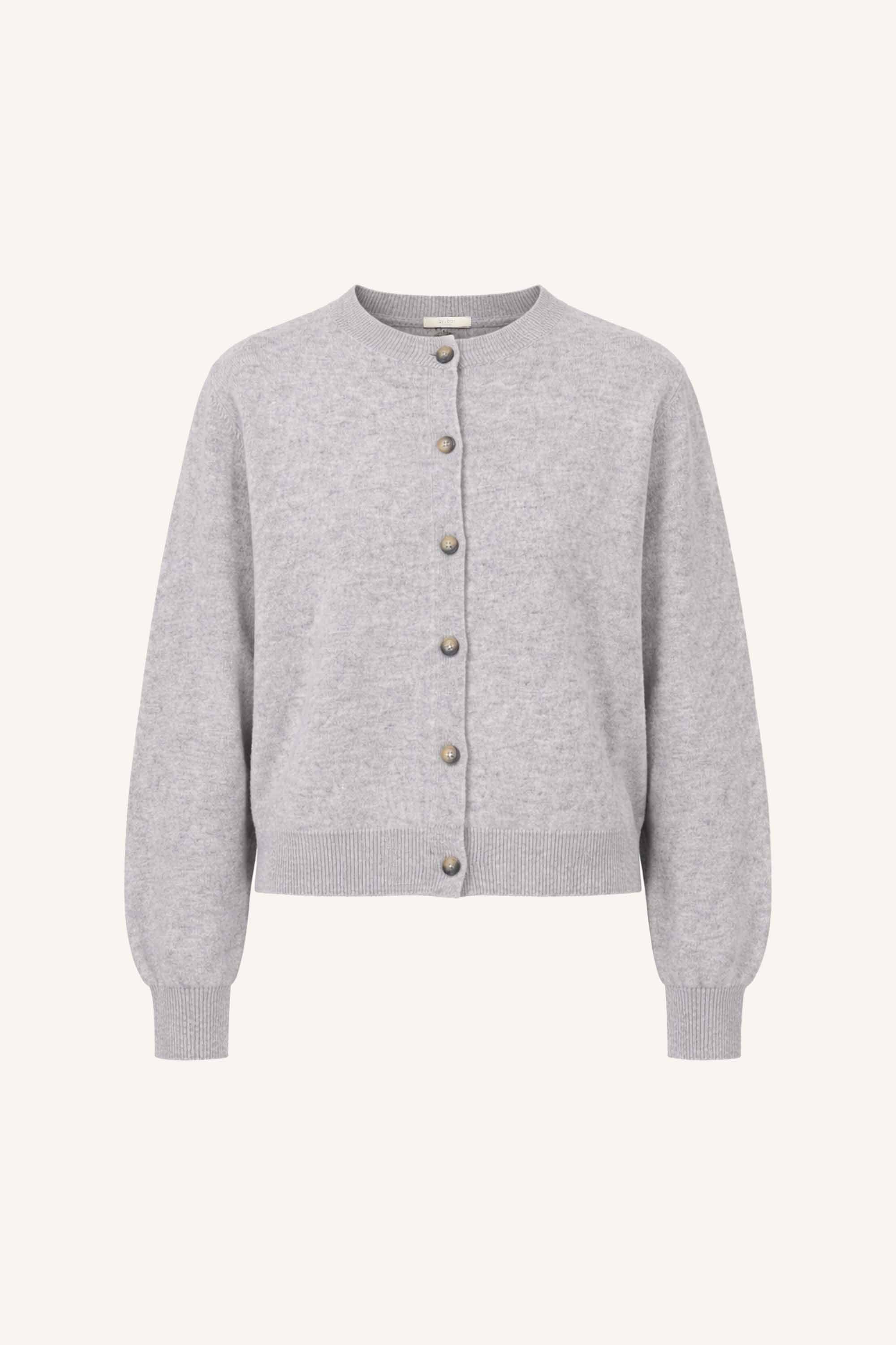cleo-merino-cardigan-grey-melee-merino wol-knoopsluiting-ronde halslijn-by-bar-productfoto
