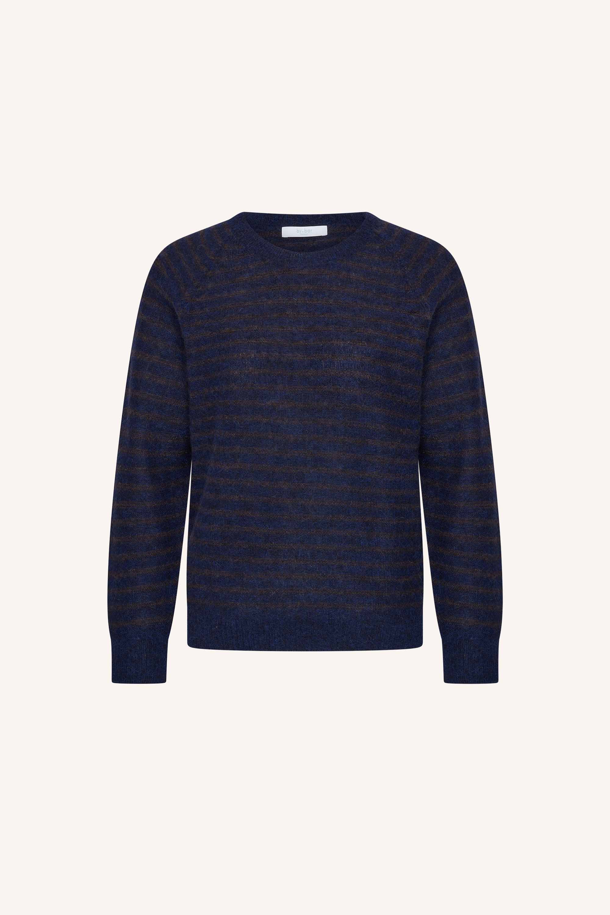 spila-raglan-pullover-brown-thin-stripe-alpacamix kwaliteit-all-time classic-ronde halslijn-by-bar-productfoto