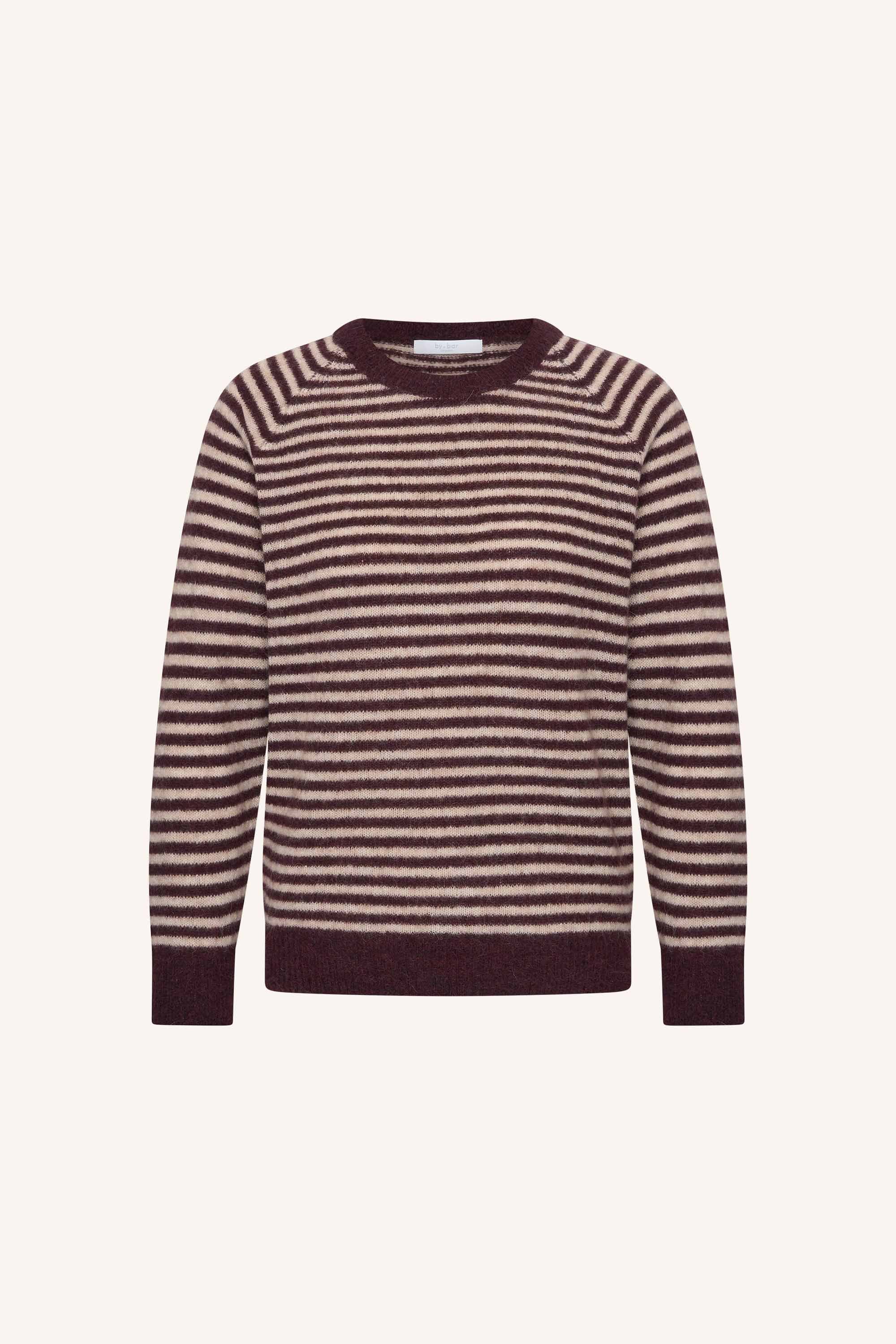 sally-stripe-pullover-burgundy-crush-stripe-alpacamix kwaliteit-comfortabele draagervaring-ronde halslijn-by-bar-productfoto