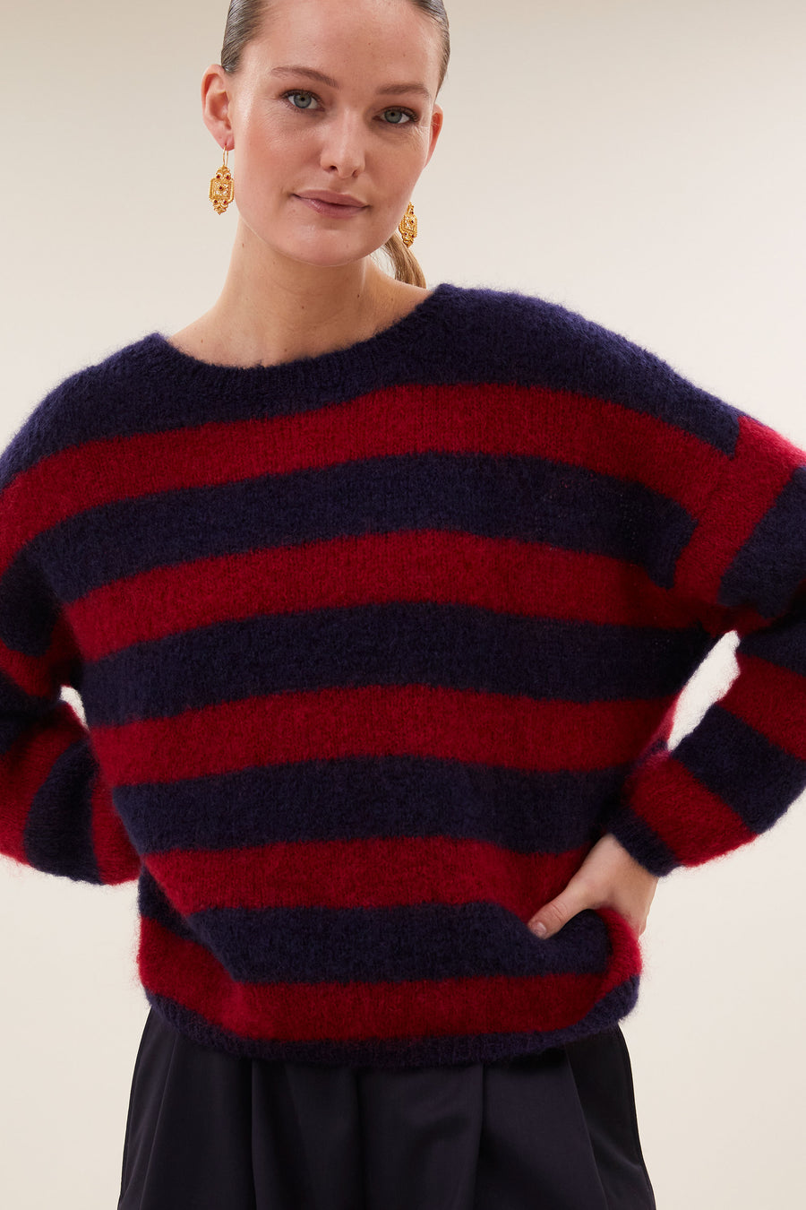 gigi stripe pullover | wine stripe