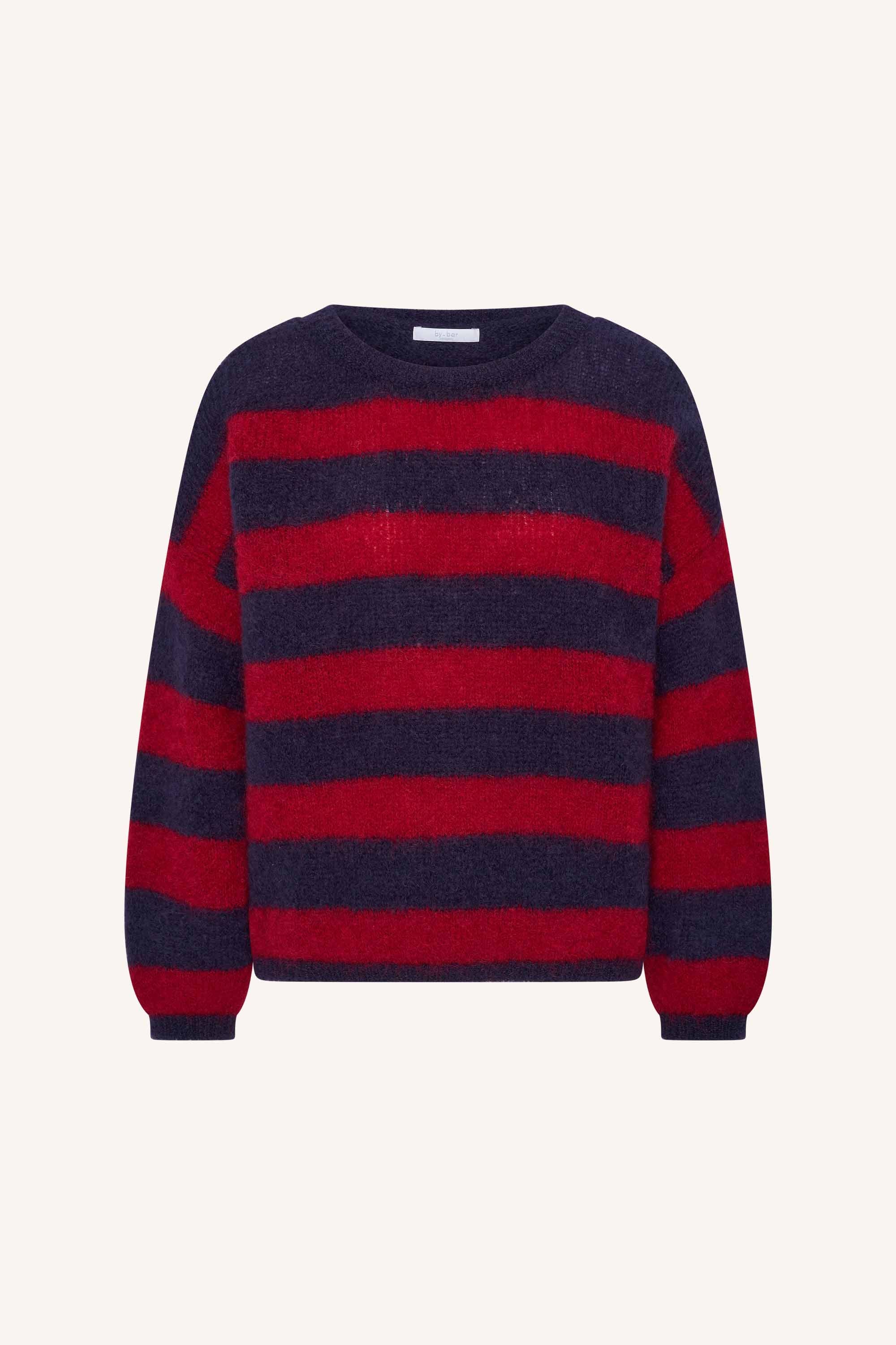 gigi-stripe-pullover-wine-stripe-comfortabele pasvorm-mix van mohair-ronde halslijn-by-bar-productfoto