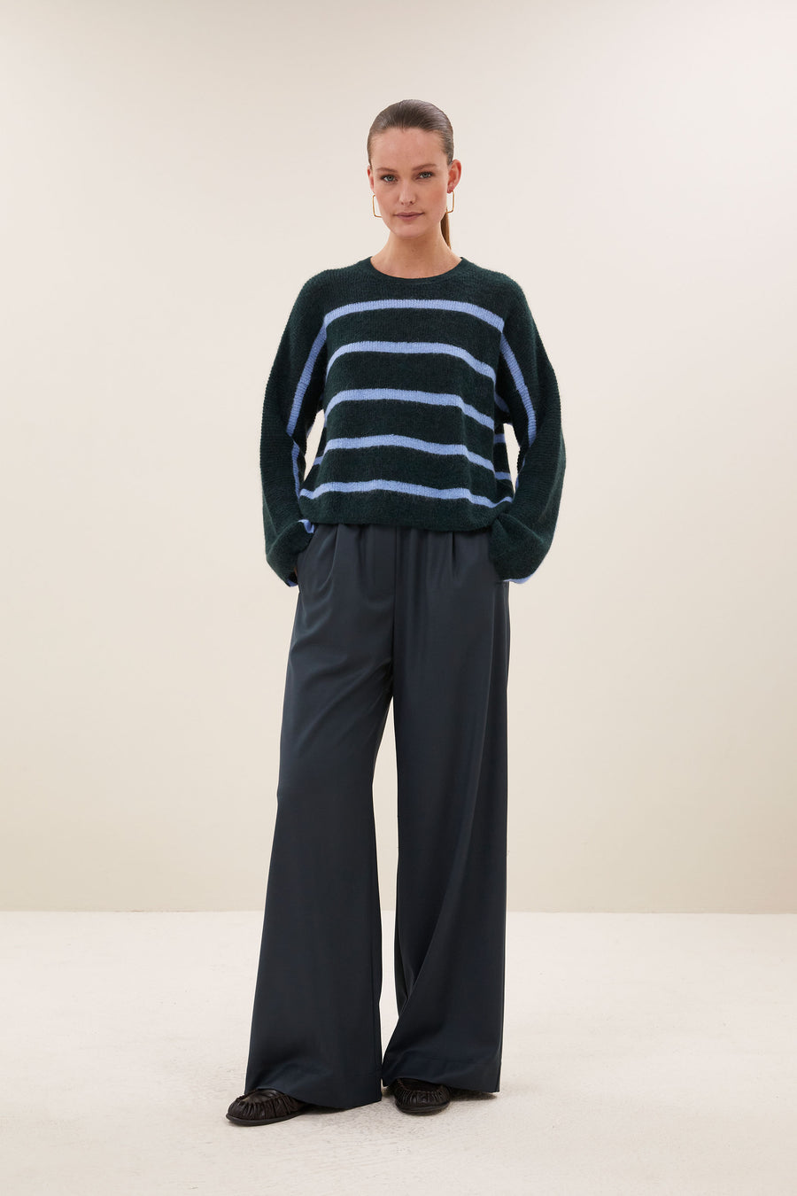 vide stripe pullover | green cloud stripe