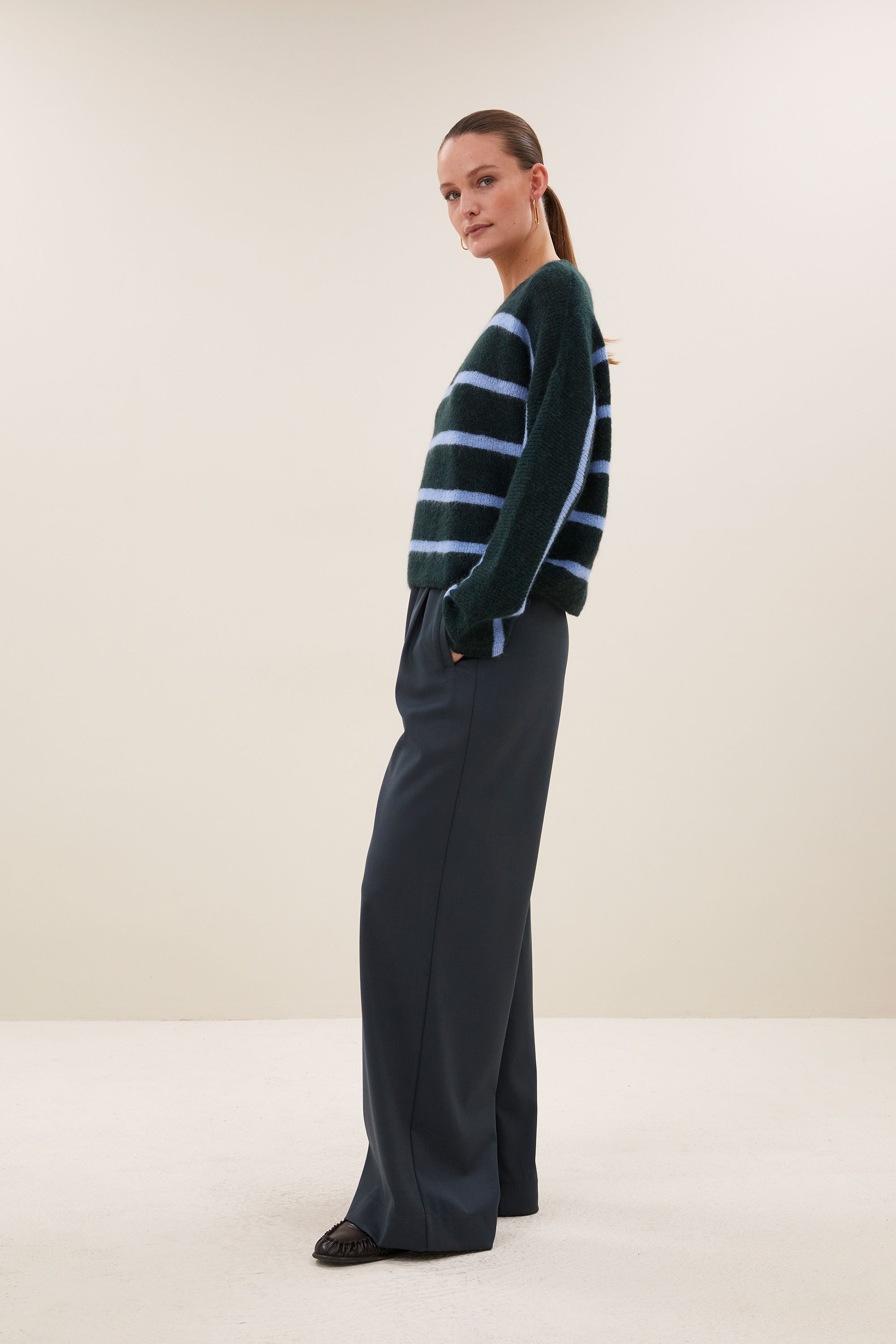 vide stripe pullover | green cloud stripe