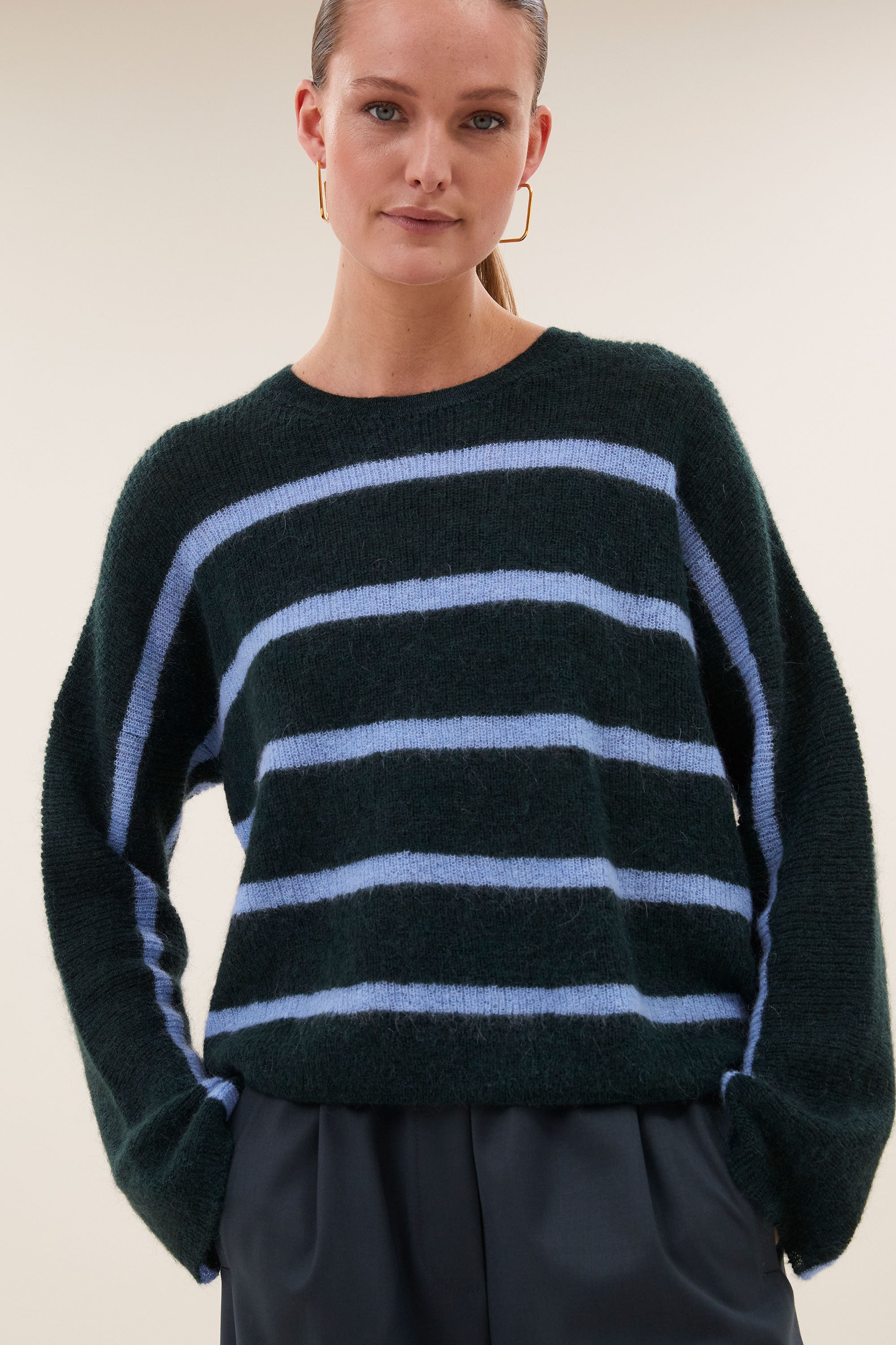 vide stripe pullover | green cloud stripe