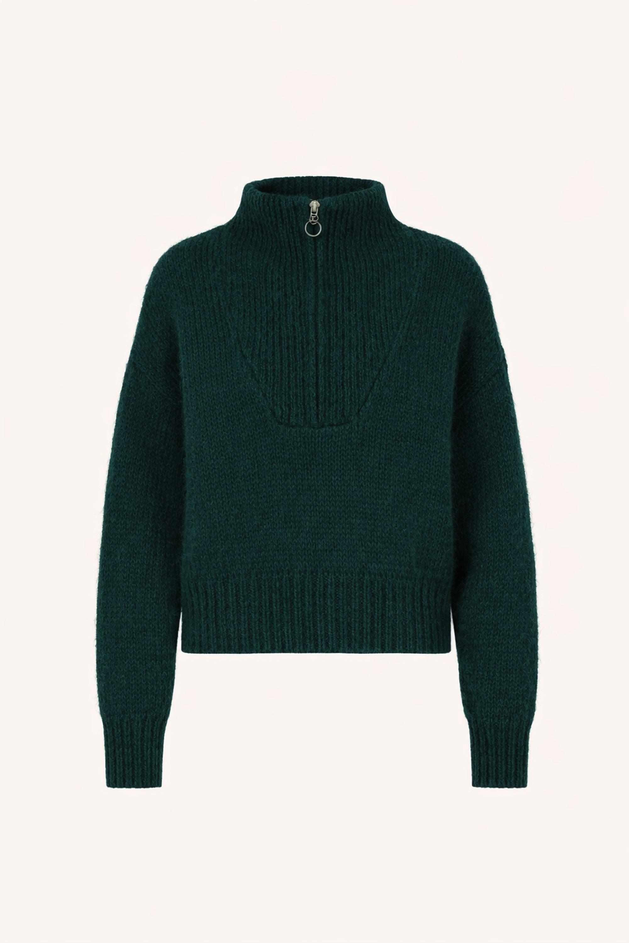 boxy-beau-pullover-dark-green-alpacamix kwaliteit-hoge hals-ritssluiting-by-bar-productfoto