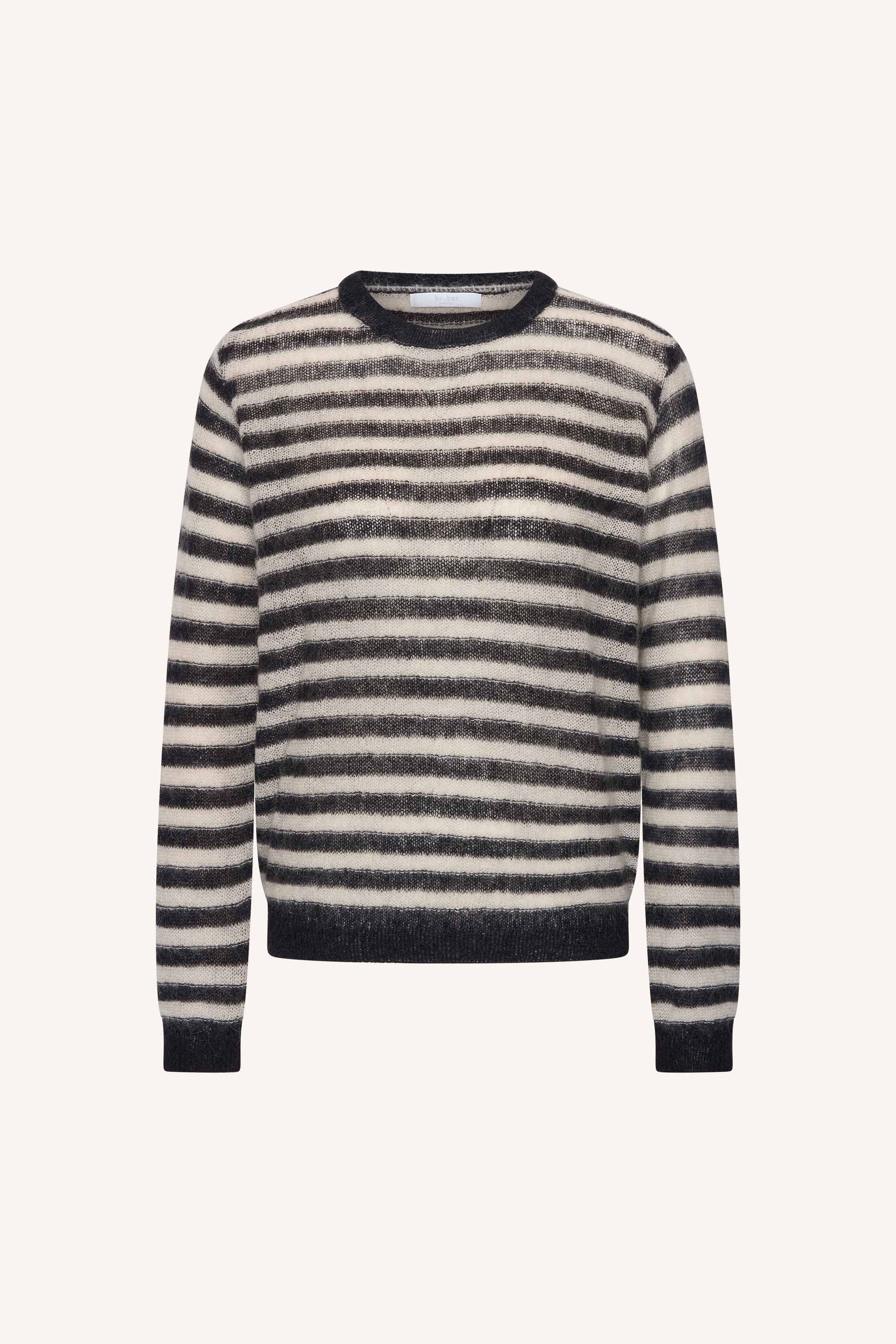 gwen-pullover-black-white-stripe-all-time classic-mix van mohair-ronde halslijn-by-bar-productfoto