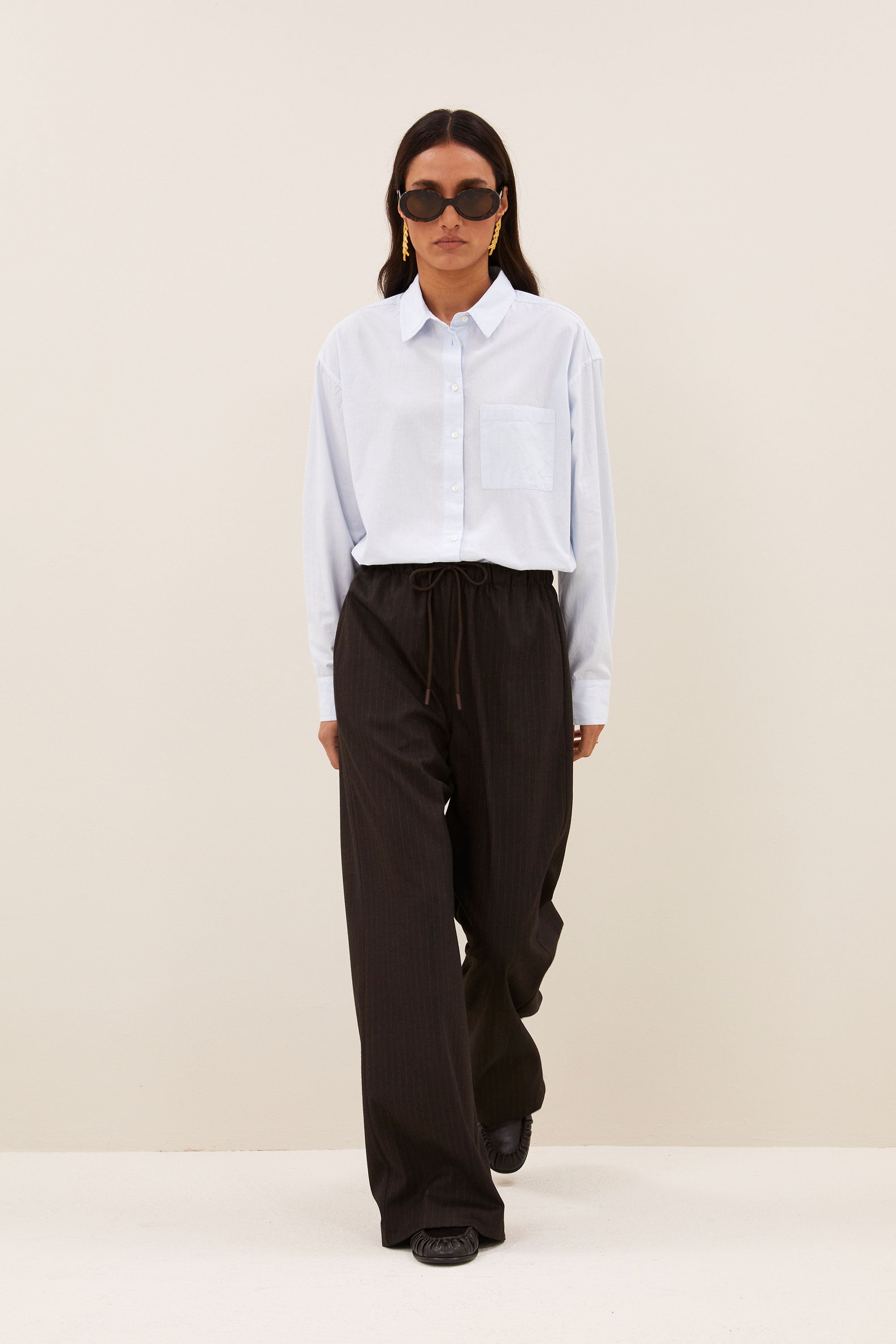 pelle pinstripe pants | brown pinstripe