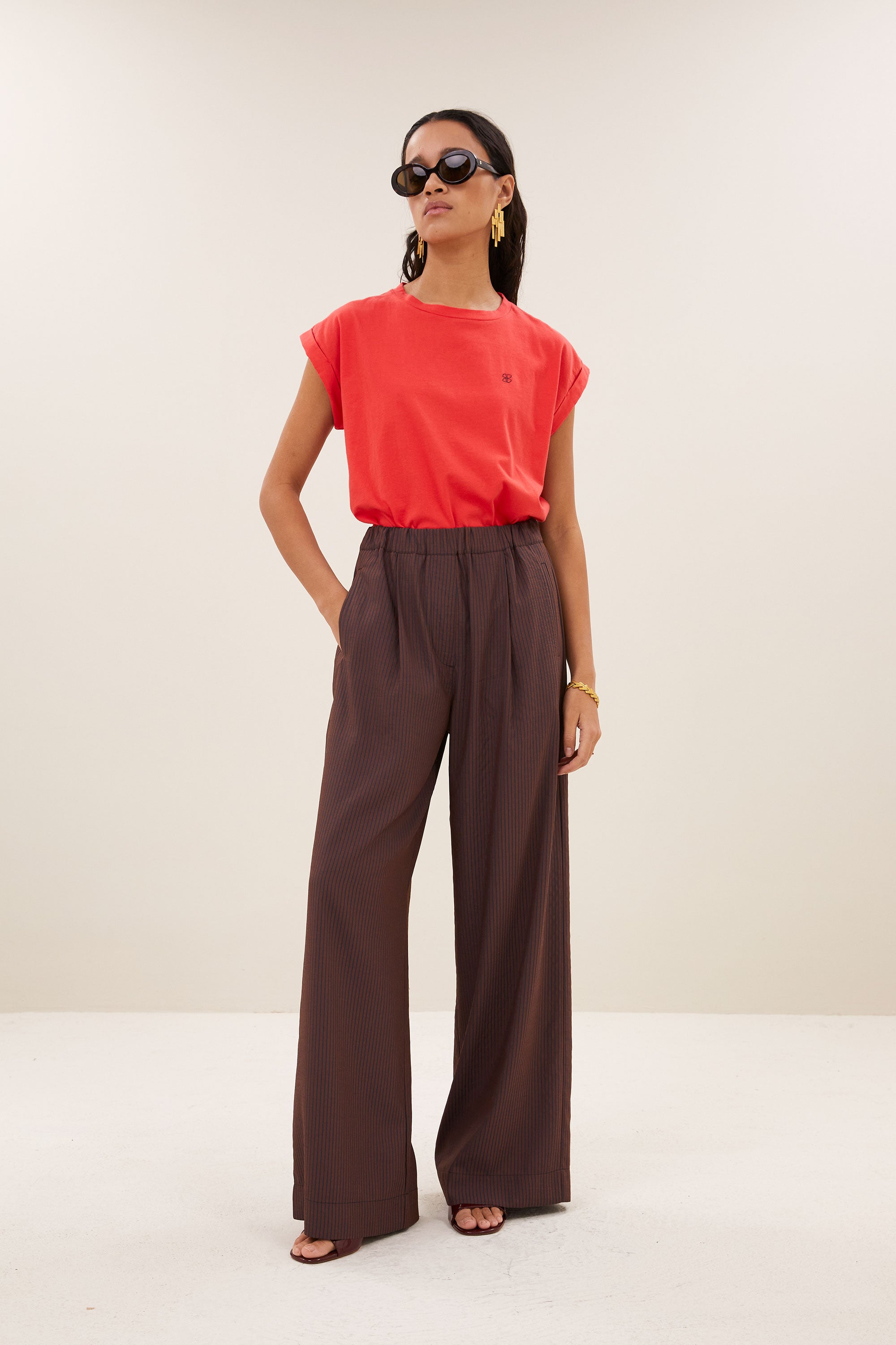 celin-tan-stripe-pants-tanning-stripe-verborgen steekzakken-hoge taille-gerecycled polyester-by-bar-detail