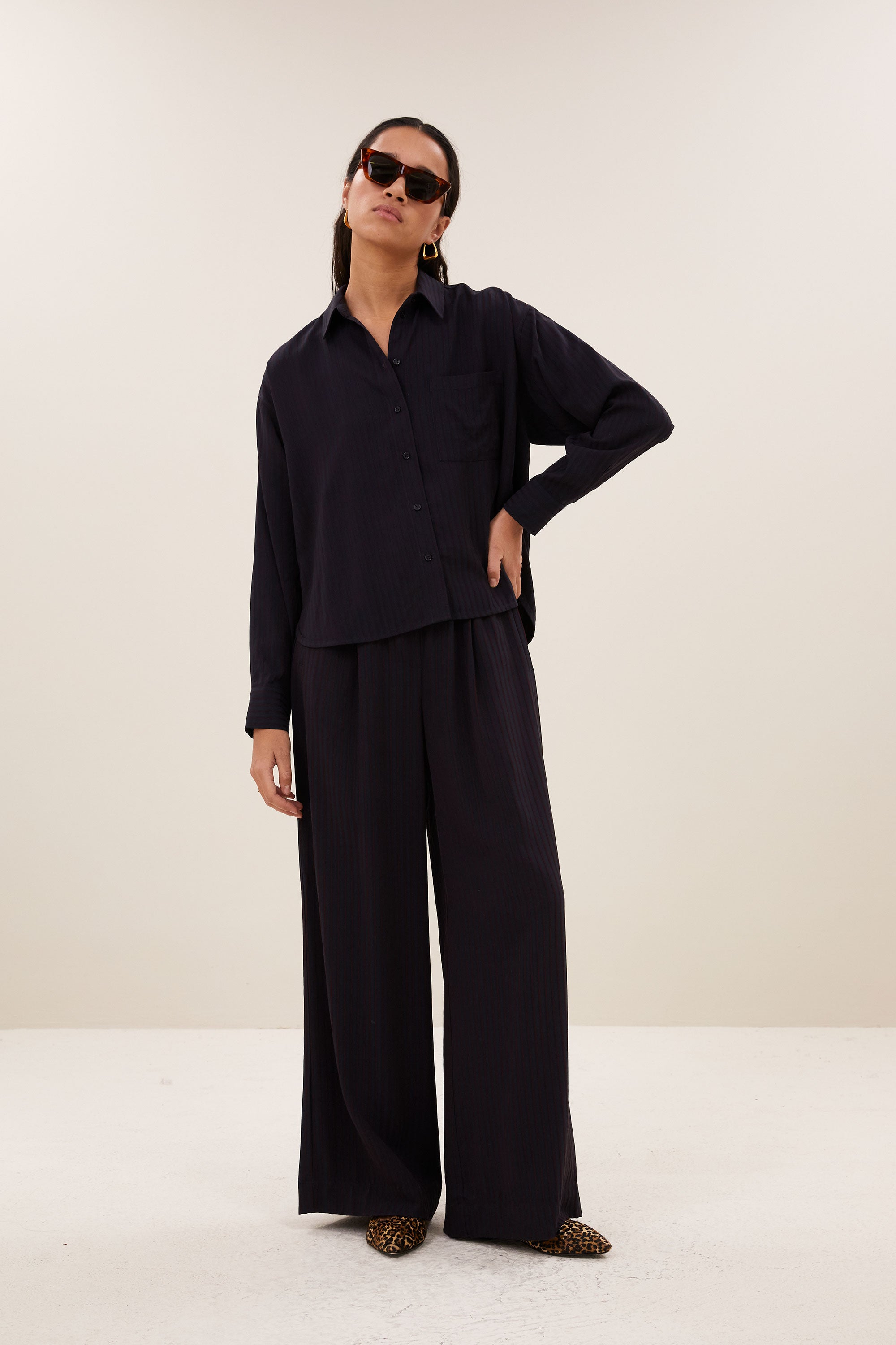 benji wide stripe pants | wine stripe