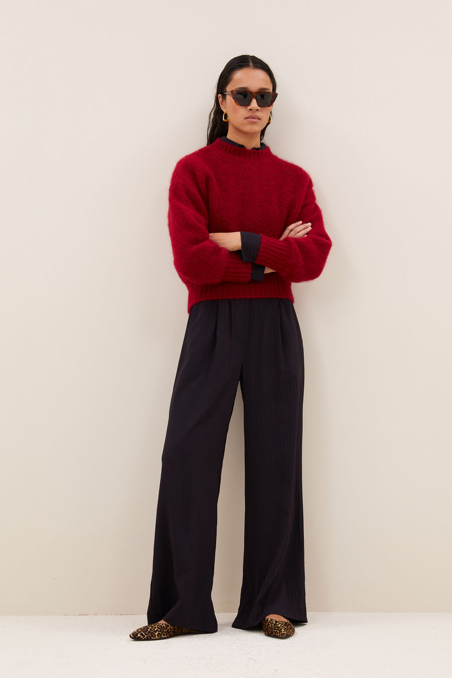 benji wide stripe pants | wine stripe