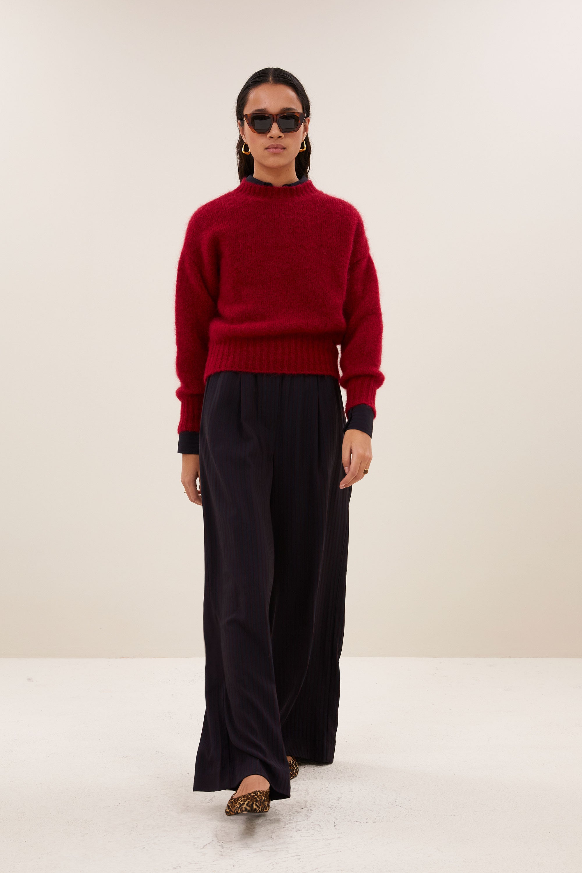 benji wide stripe pants | wine stripe