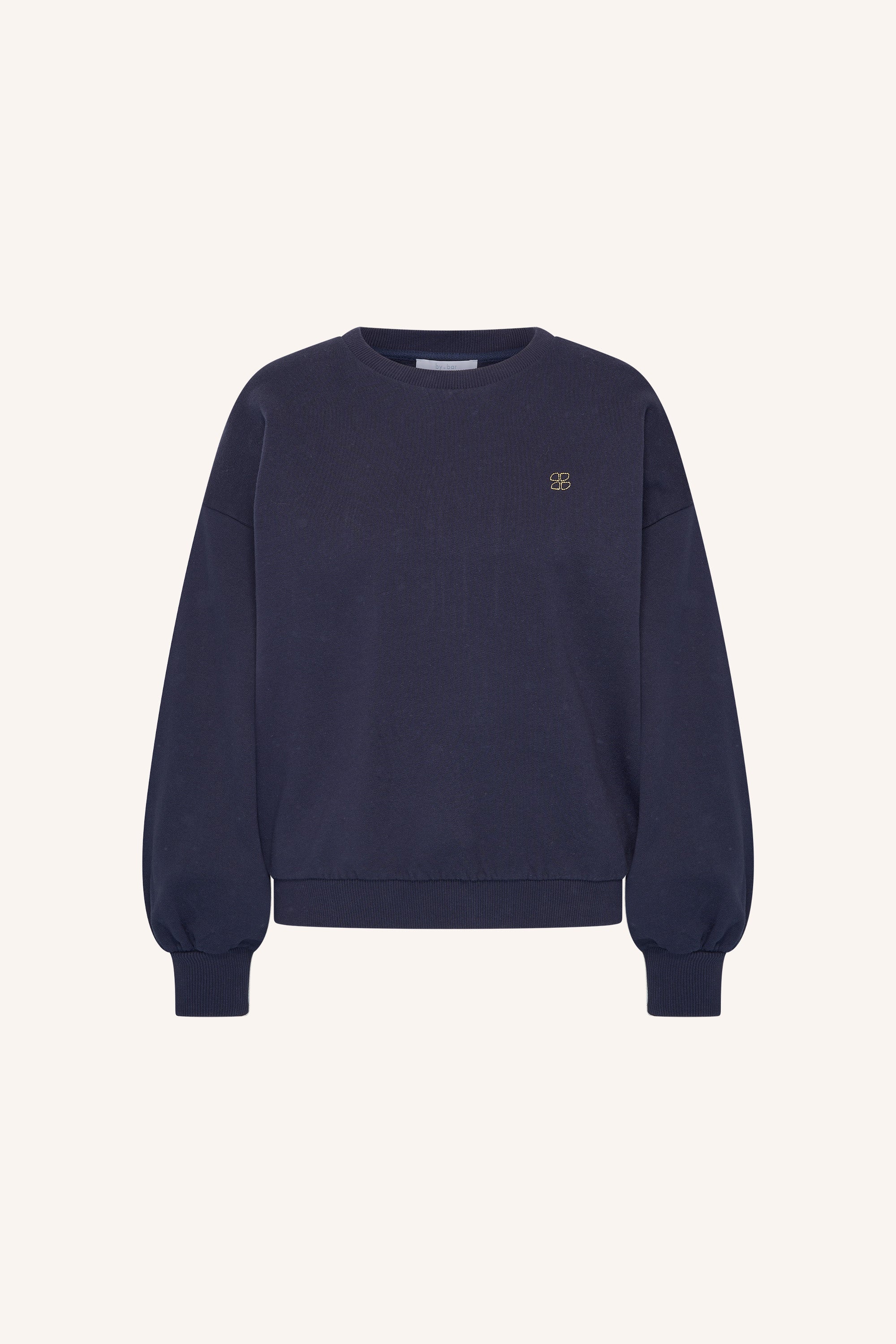 lili-coast-sweater-uniform-blue-comfortabele draagervaring-verlaagde schoudernaden-statement print-by-bar-productfoto