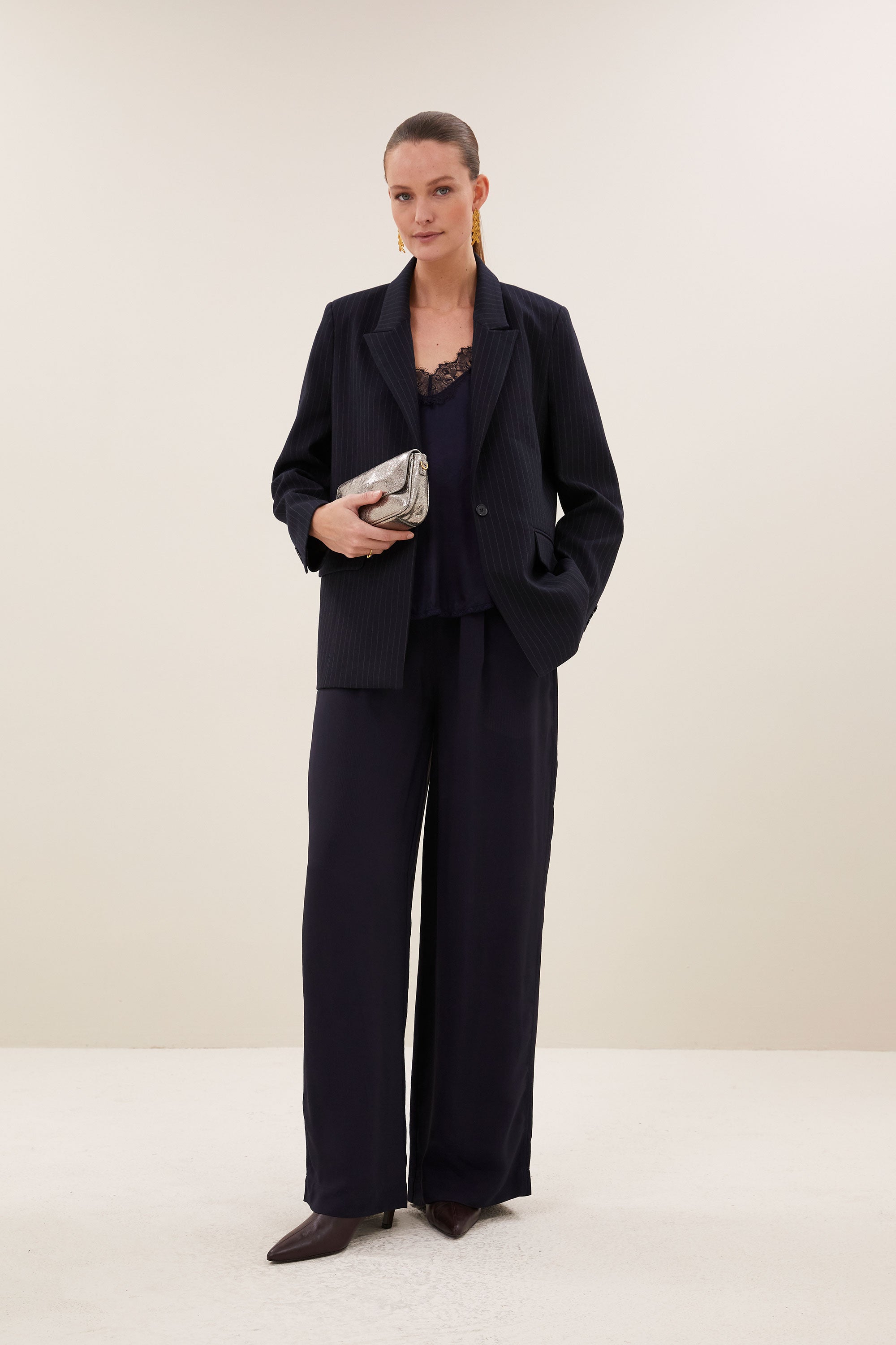 nes pinstripe blazer | midnight