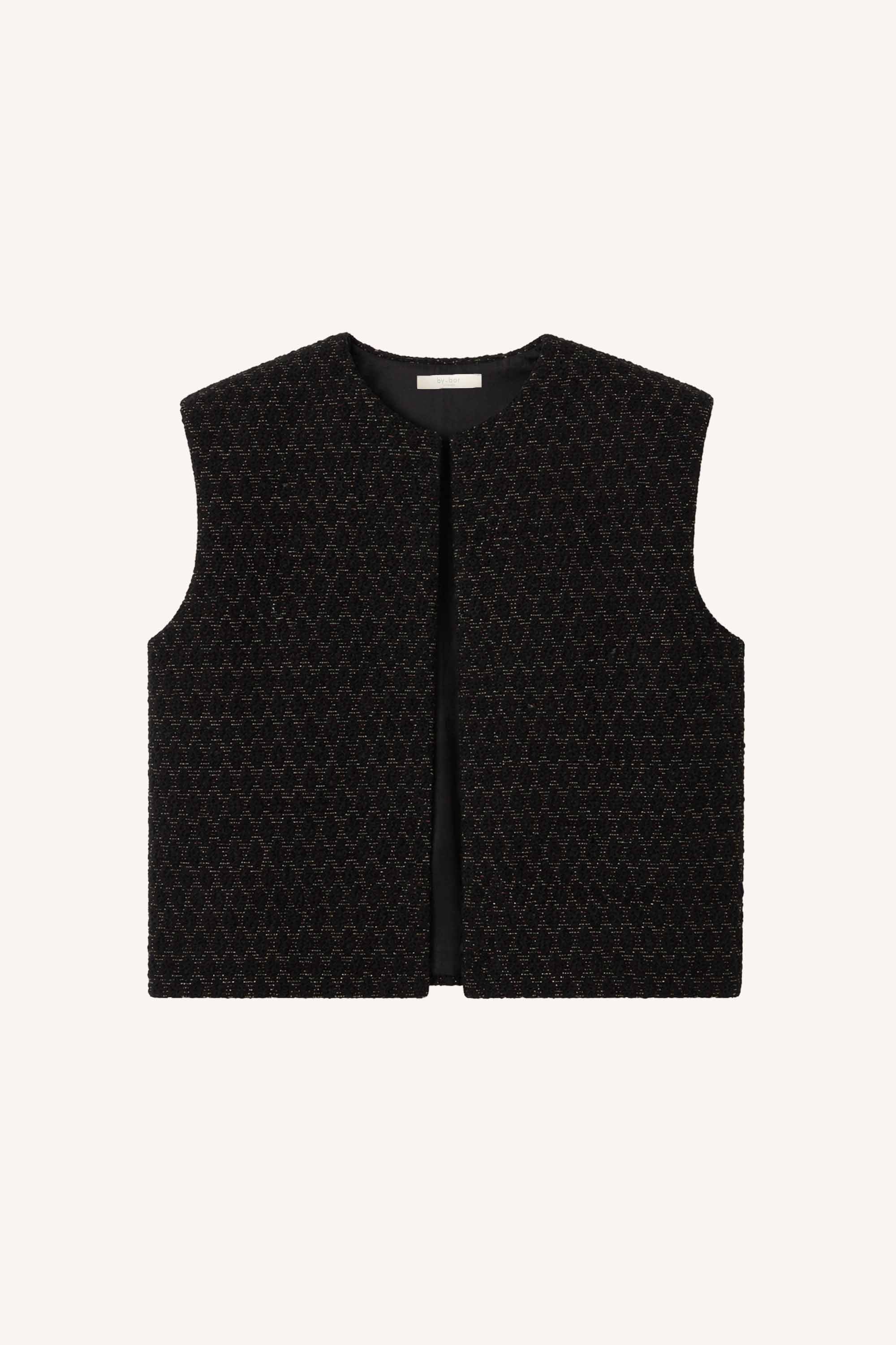 milo-sparkle-gilet-black-gemaakt door weefspecialist-ronde halslijn-kleine kapmouw-by-bar-productfoto