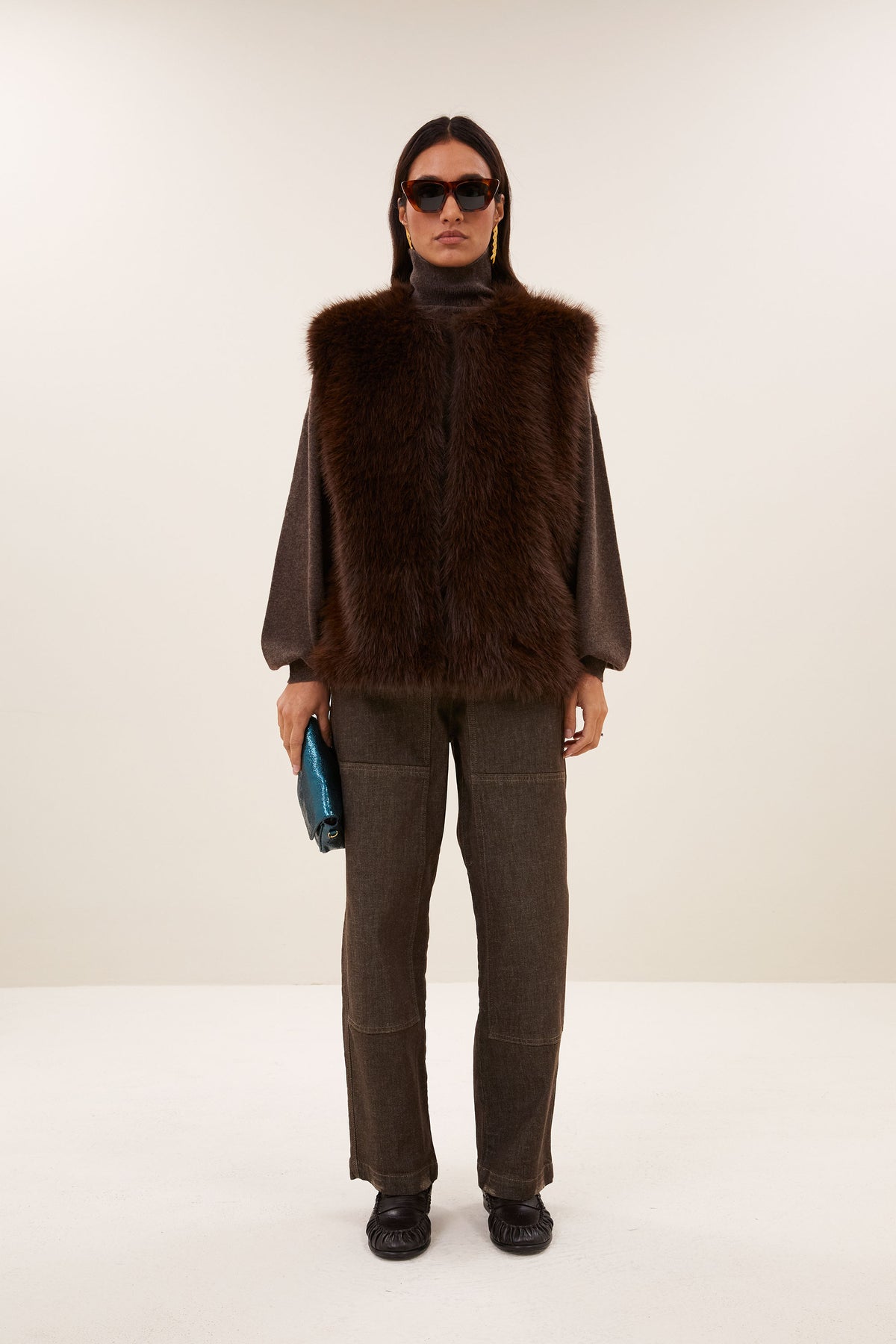 mona faux fur gilet | dark brown